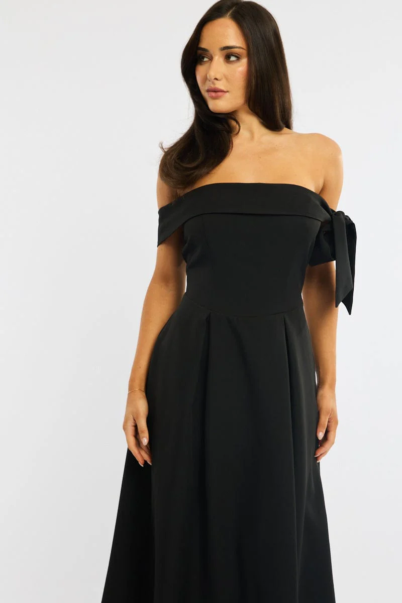 Black Off Shoulder Midi Dress
