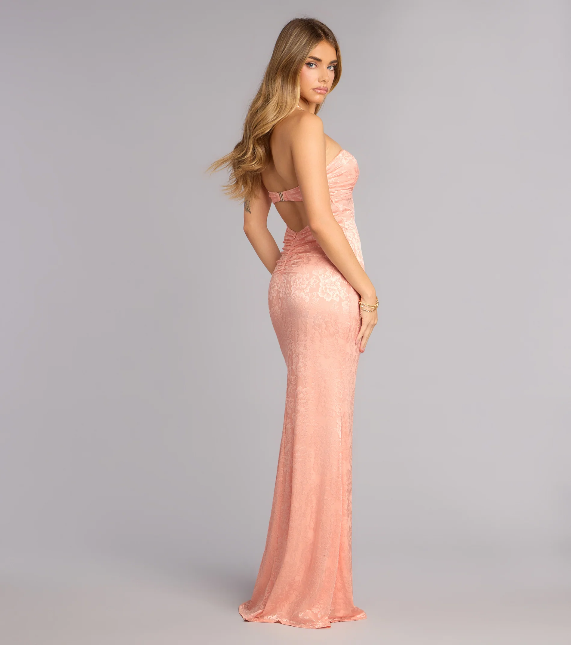 Averie Floral Lace Strapless Mermaid Dress