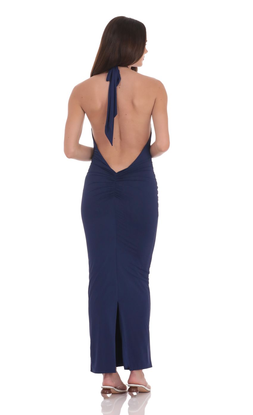Keyhole Halter Maxi Dress in Navy