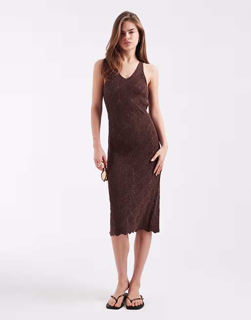ONLY crochet midi dress in chocolate
