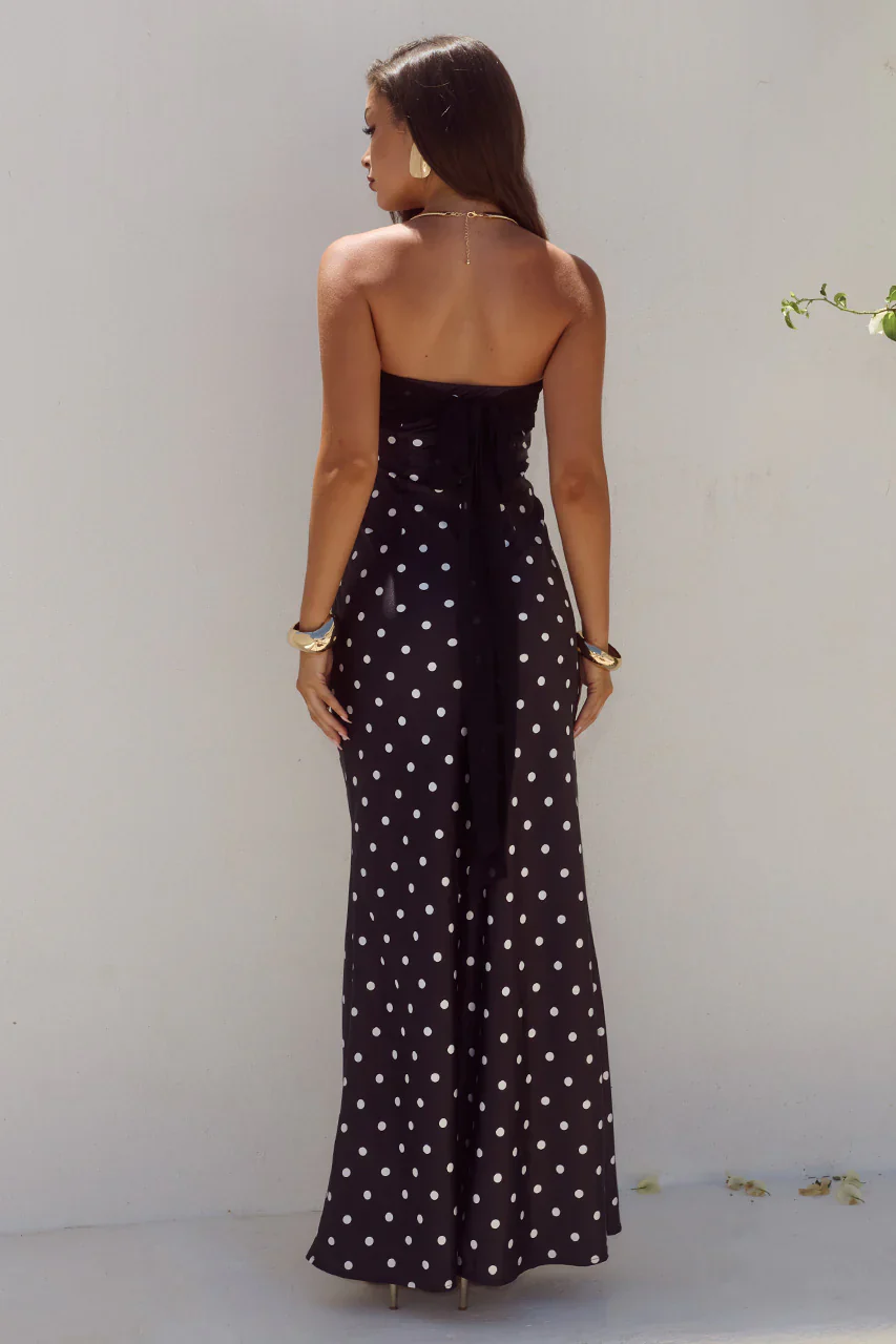 KADIE OFF SHOULDER MAXI DRESS - BLACK/WHITE POLKA