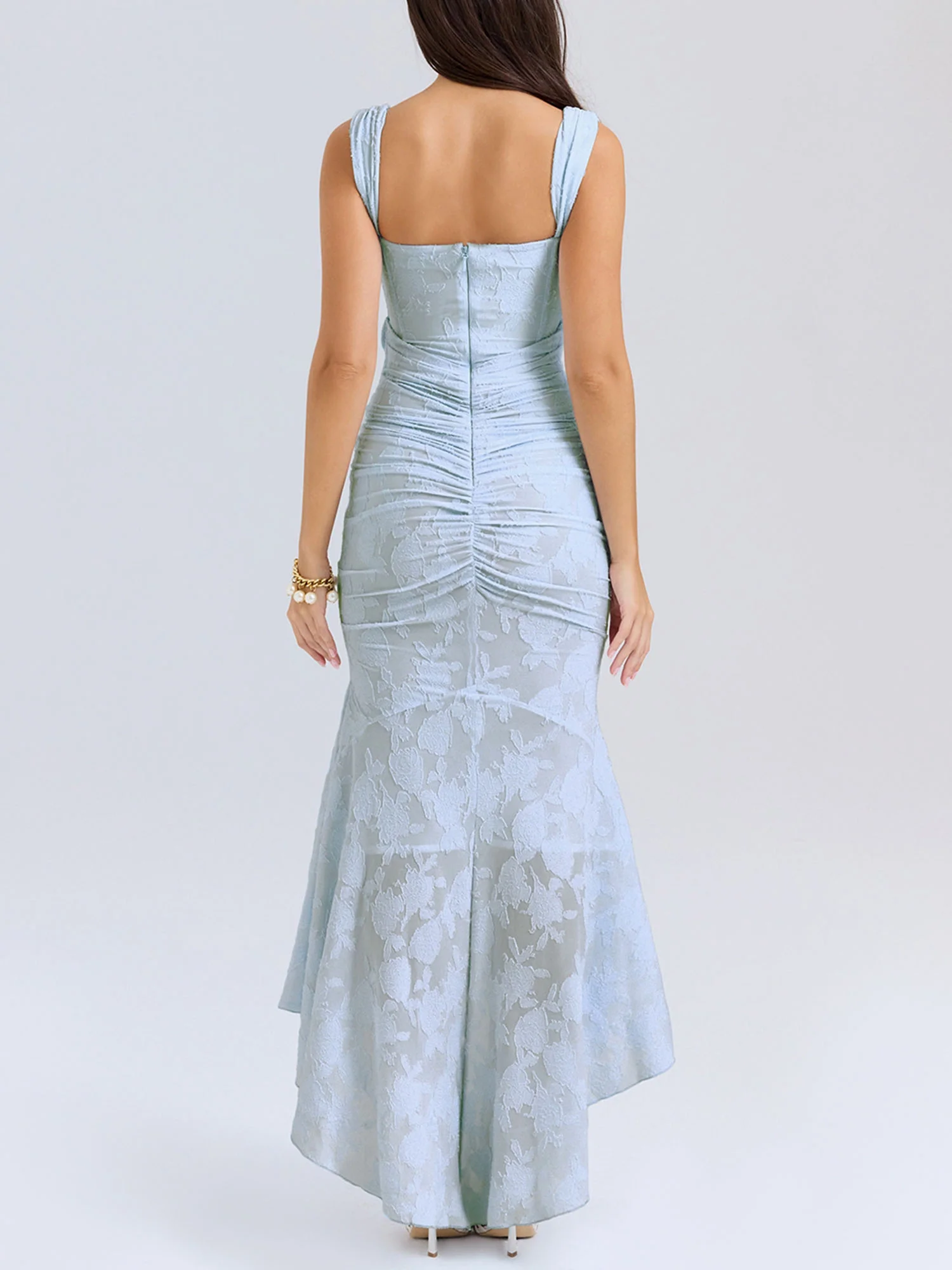 Blue Textured Asymmetrical Midi Dress