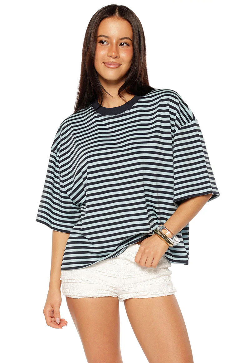 Lioness Bloom Short Sleeve Top Navy Sea Stripe