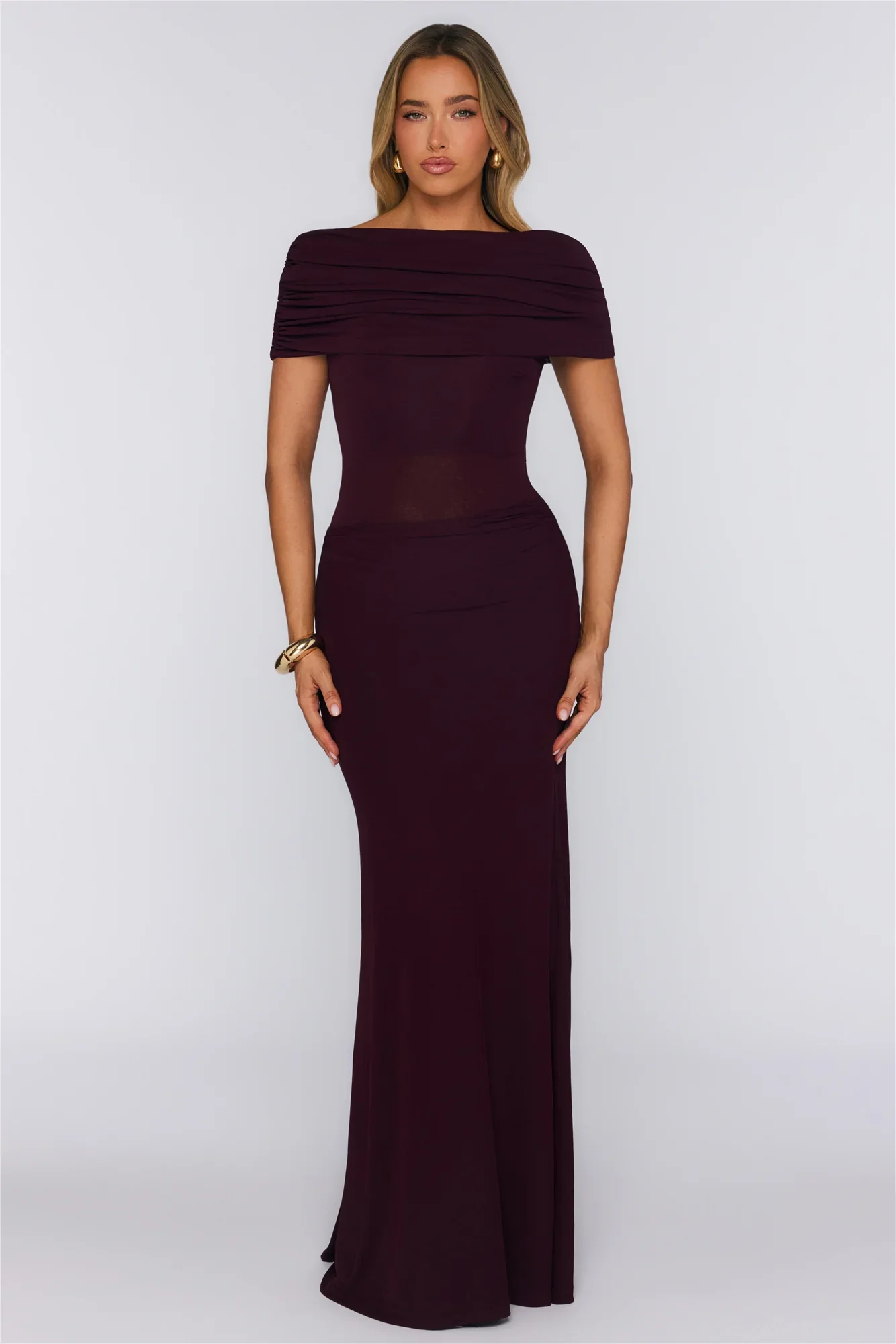 Darling Party Off Shoulder Maxi Dress Wine