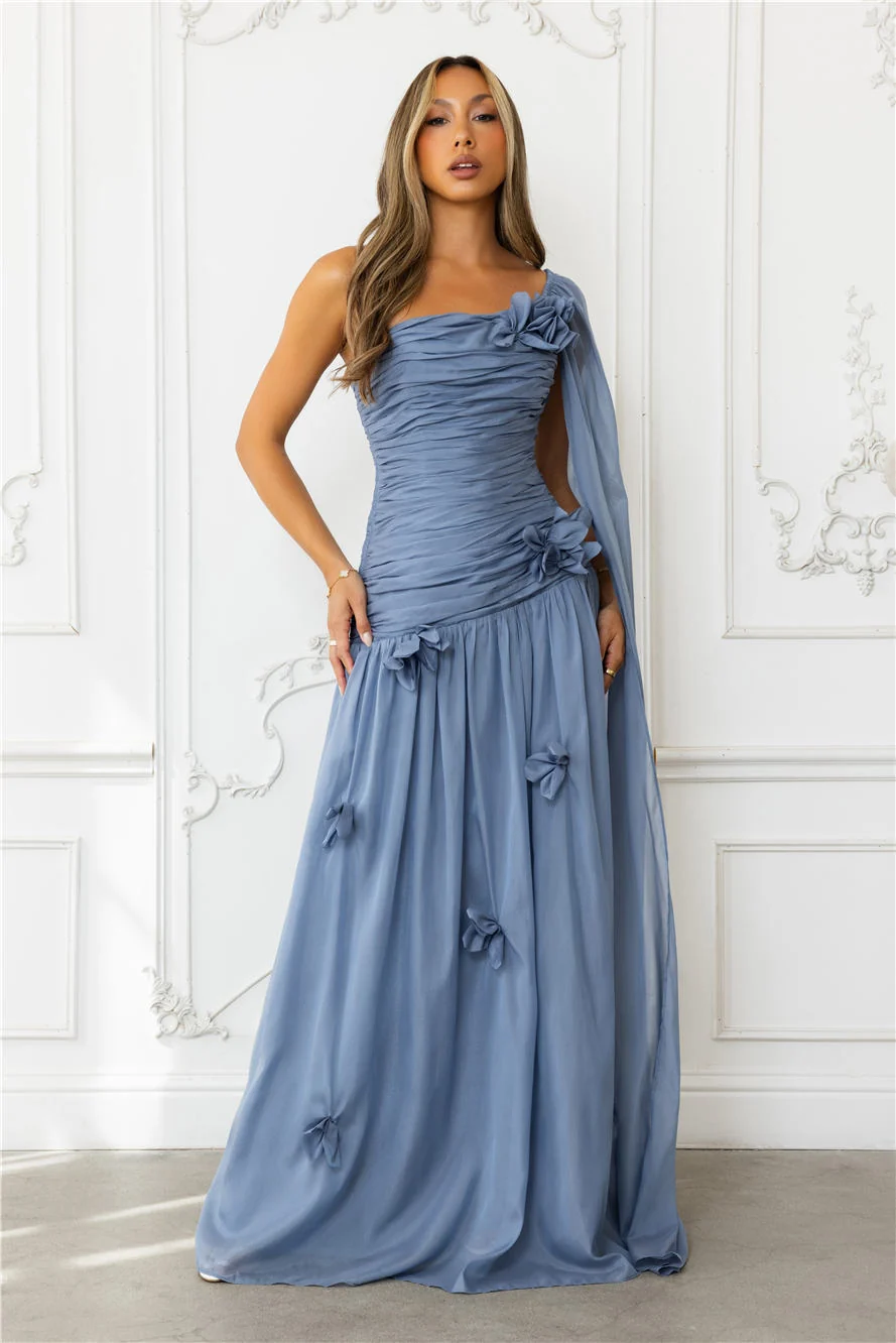 Silver Breeze One Shoulder Maxi Dress Slate
