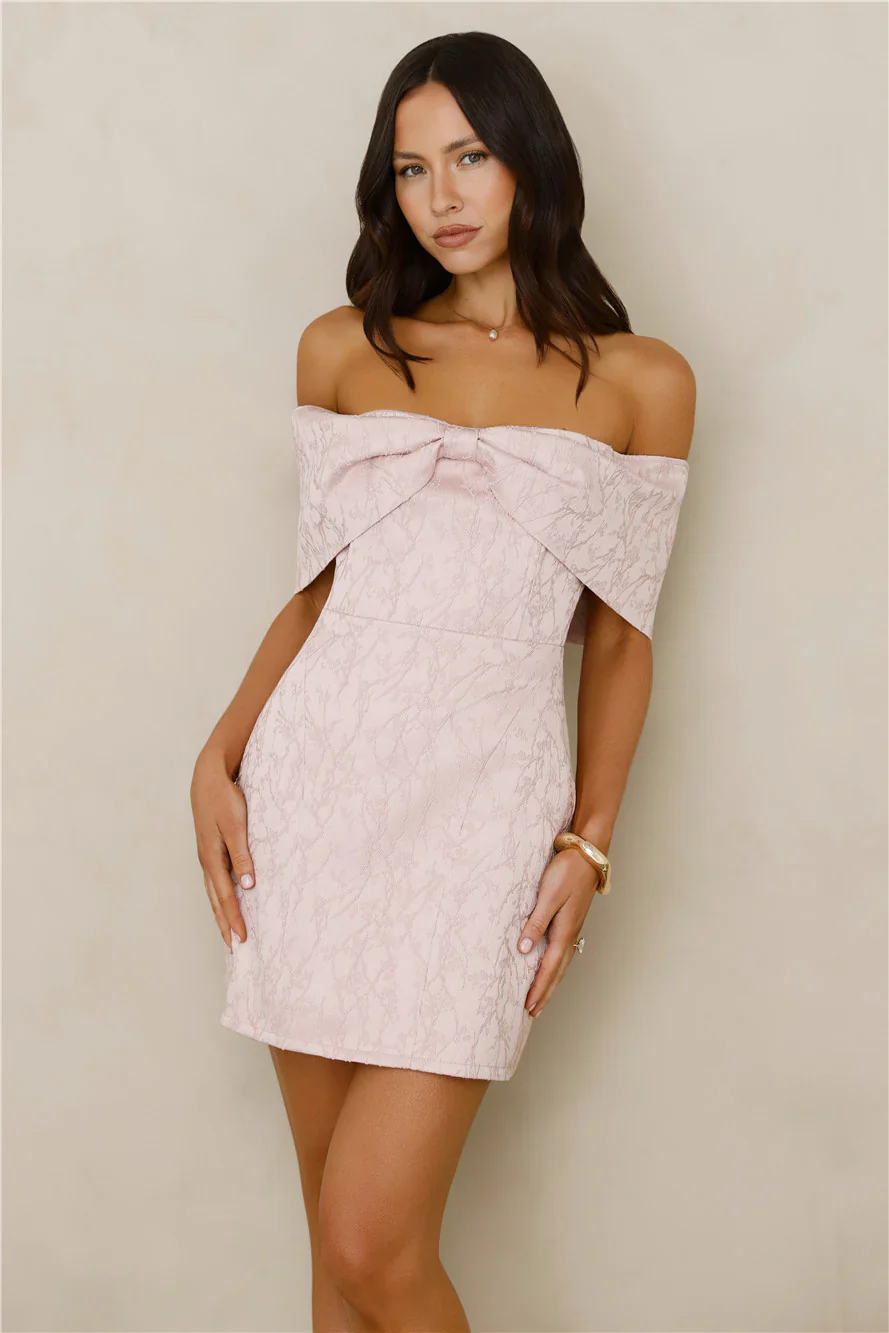 Slaying Softly Off Shoulder Mini Dress Pink