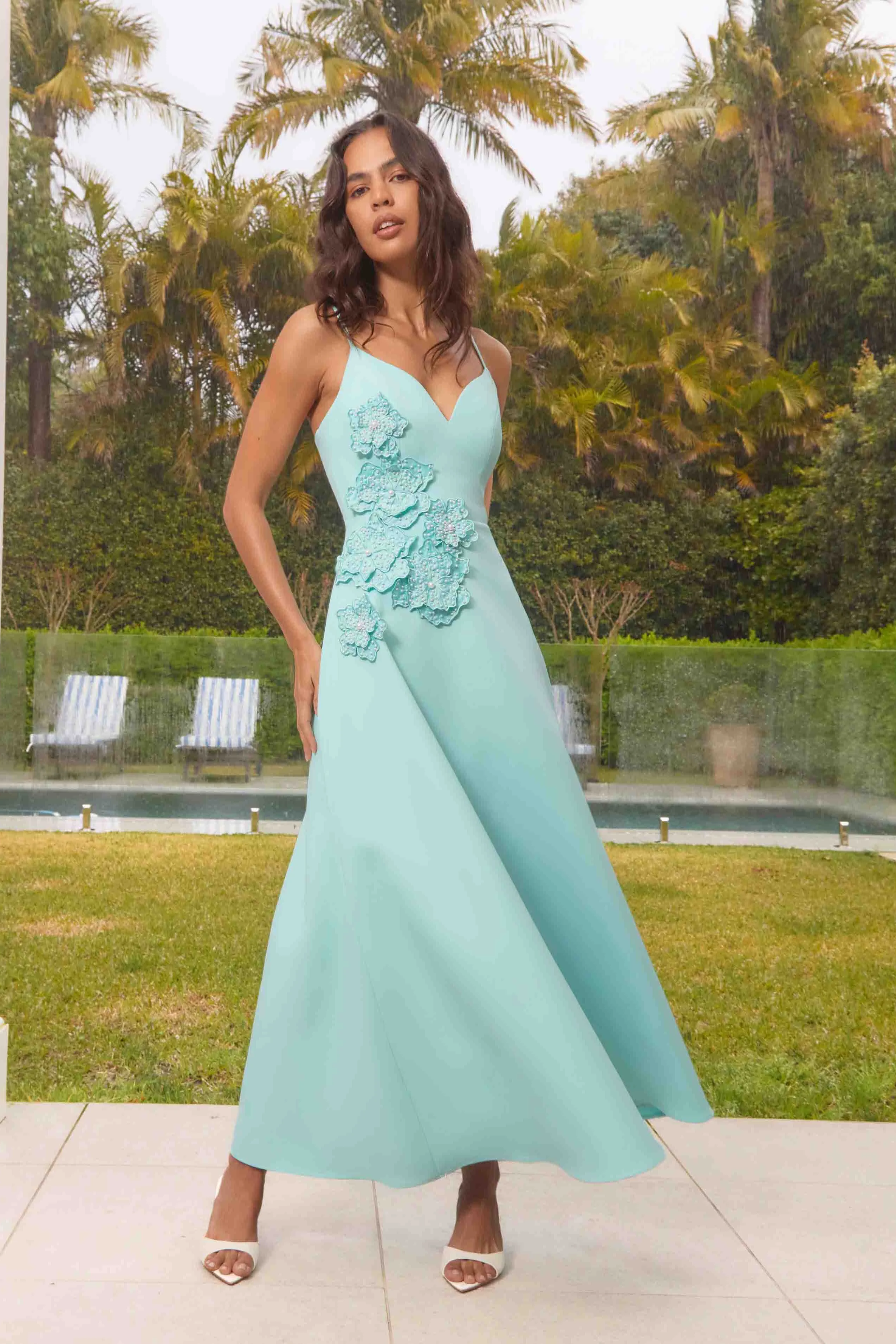 Stella A-Line Gown in Aqua Blue