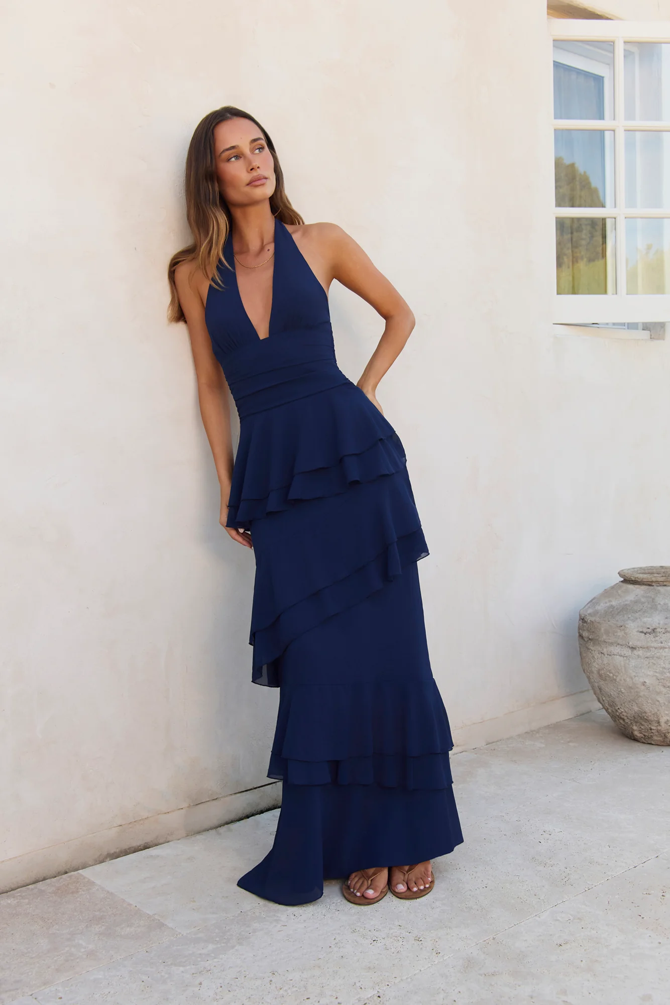 Path Of Fate Halter Maxi Dress Navy - luluinthesky
