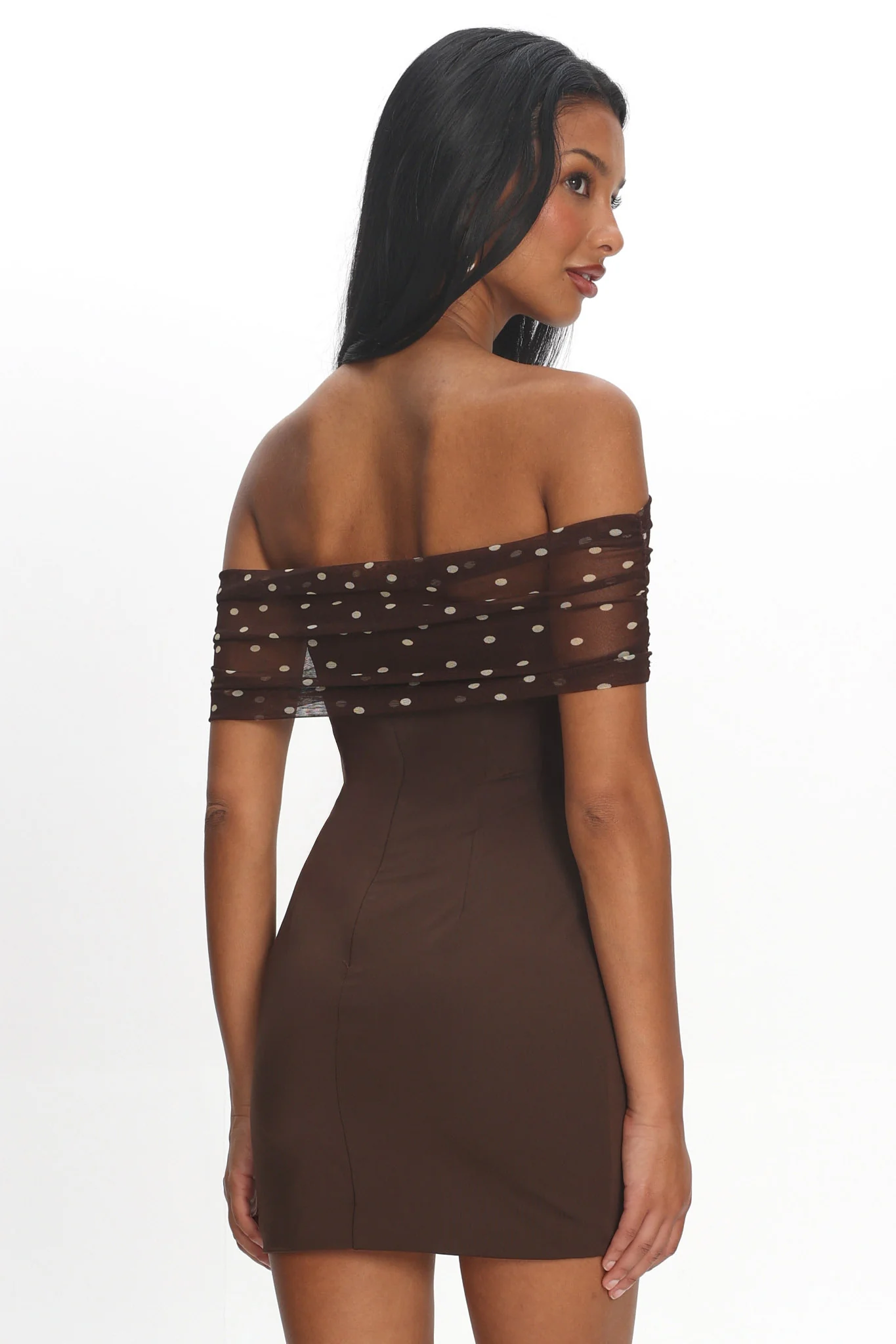 Zimi Off-Shoulder Mini Dress Brown - luluinthesky
