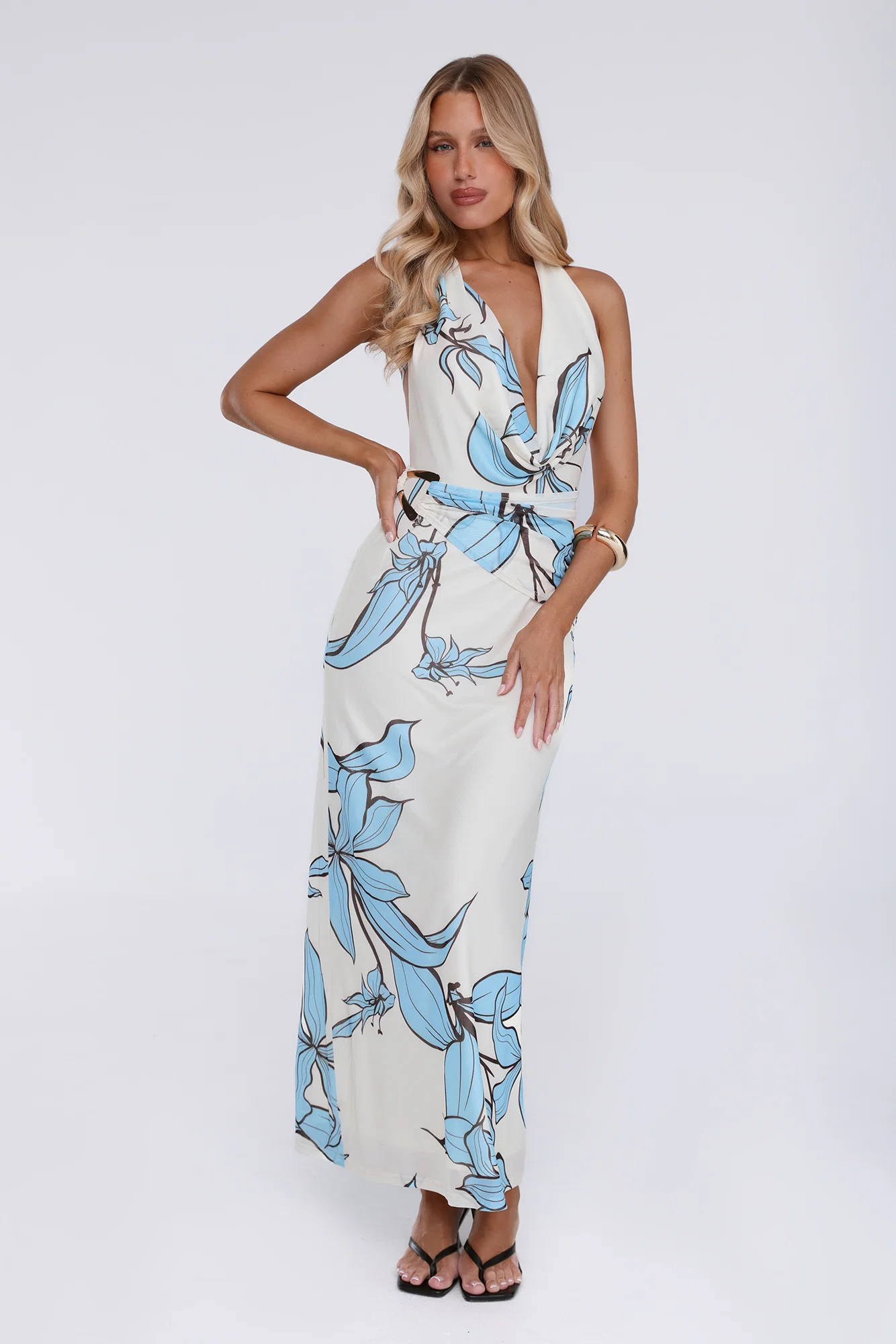 Lucky Darling Halter Mesh Maxi Dress Blue