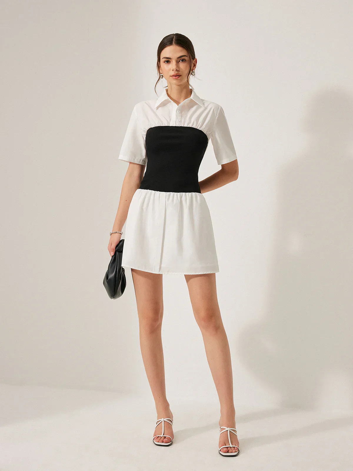 2 in 1 Panel Decor Button Lapel Shirt Dress - luluinthesky