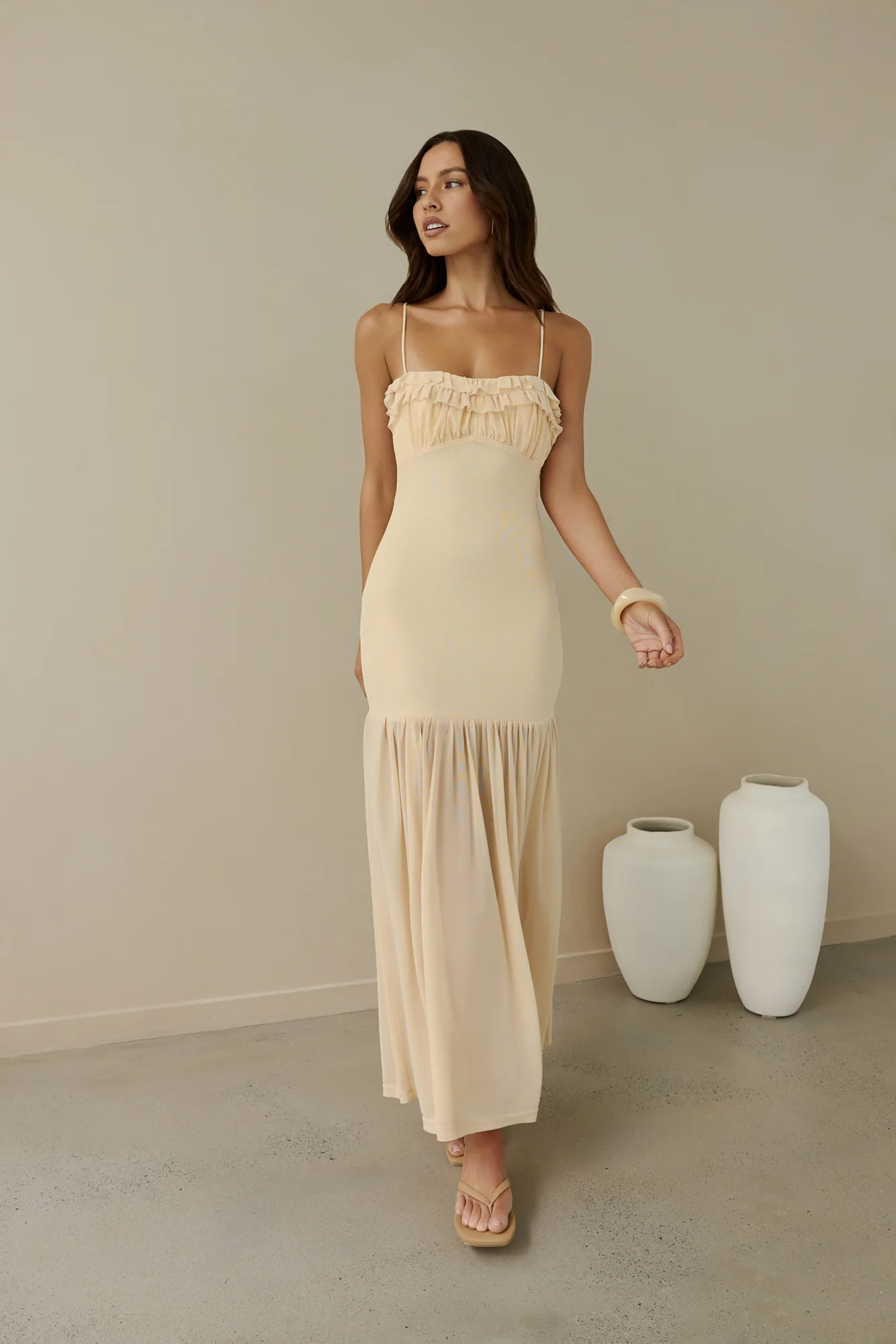 Just Right Mesh Maxi Dress Yellow