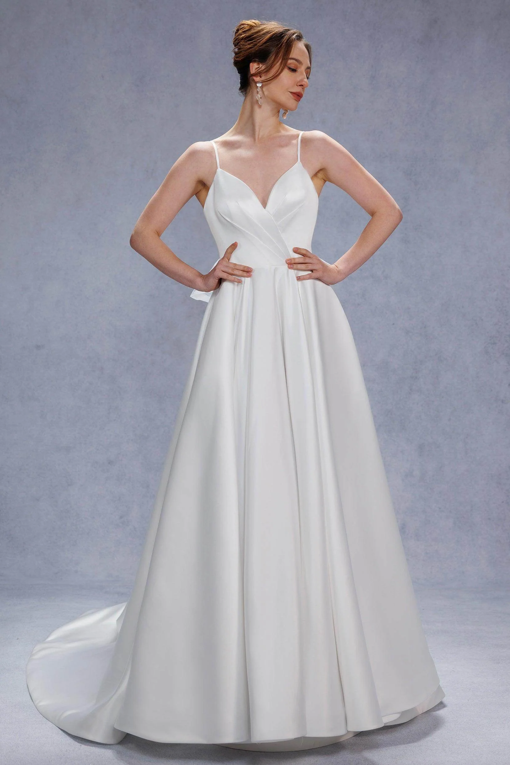 A-Line Court Train Satin Tulle Wedding Dress CW3336