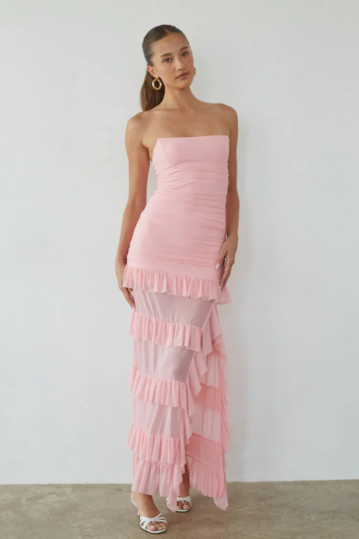 Joss Mesh Ruffle Maxi Dress