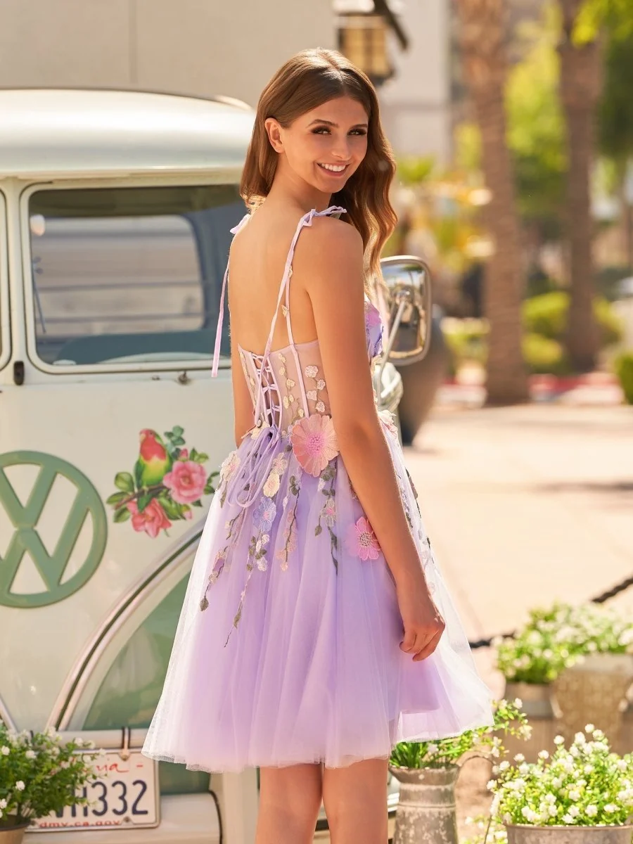 A-Line Lavender Bloom Mini Homecoming Dress