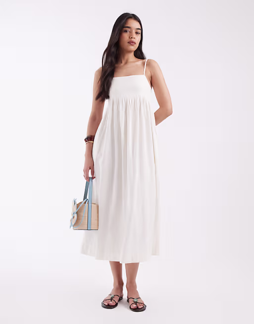 JJXX linen blend maxi dress in white