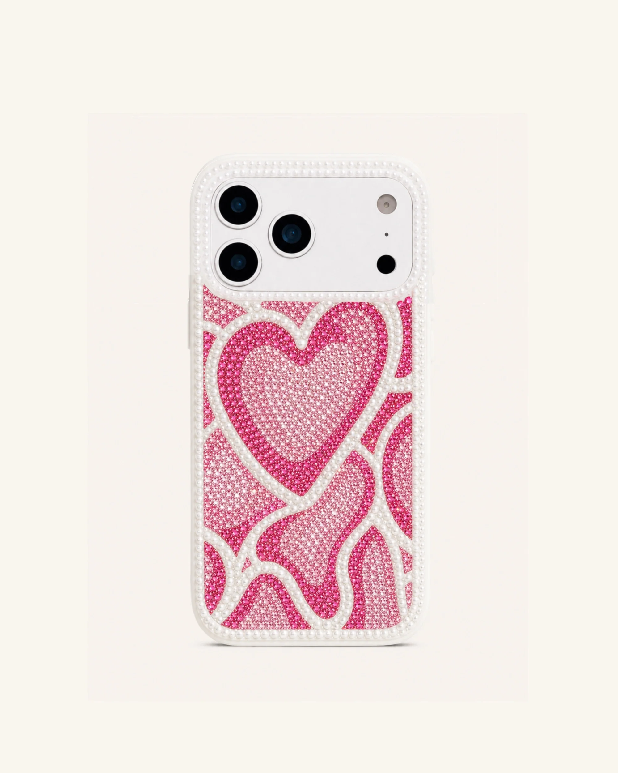 Heart Pattern Faux Pearl Phone Case - White