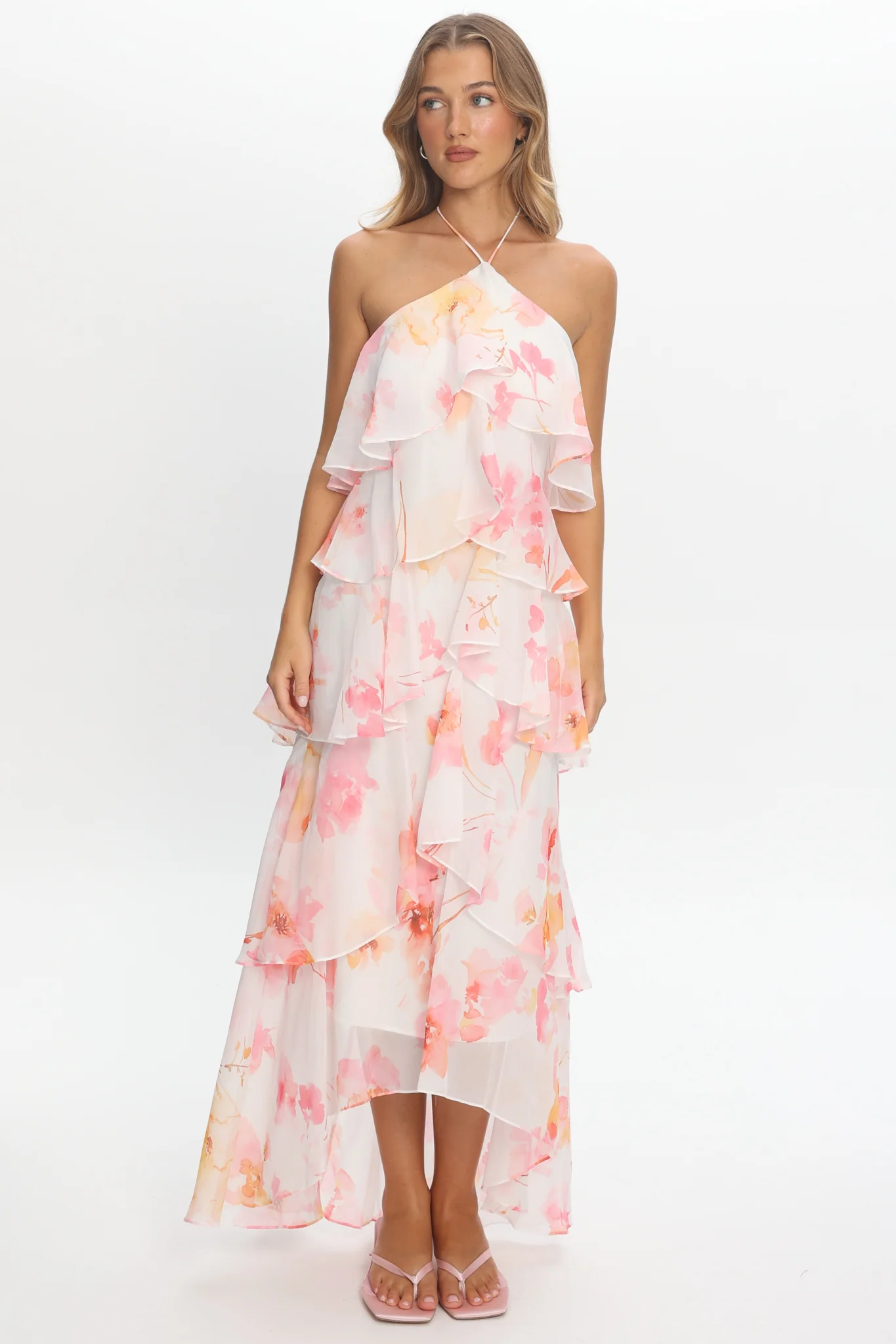 Darylyn Tiered Ruffle Maxi Dress Floral Pink