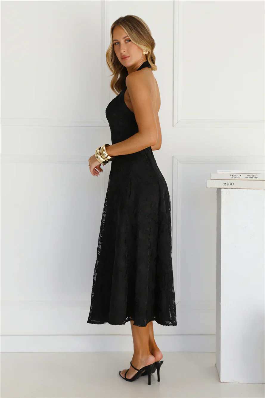 Disco Daze Halter Midi Dress Black