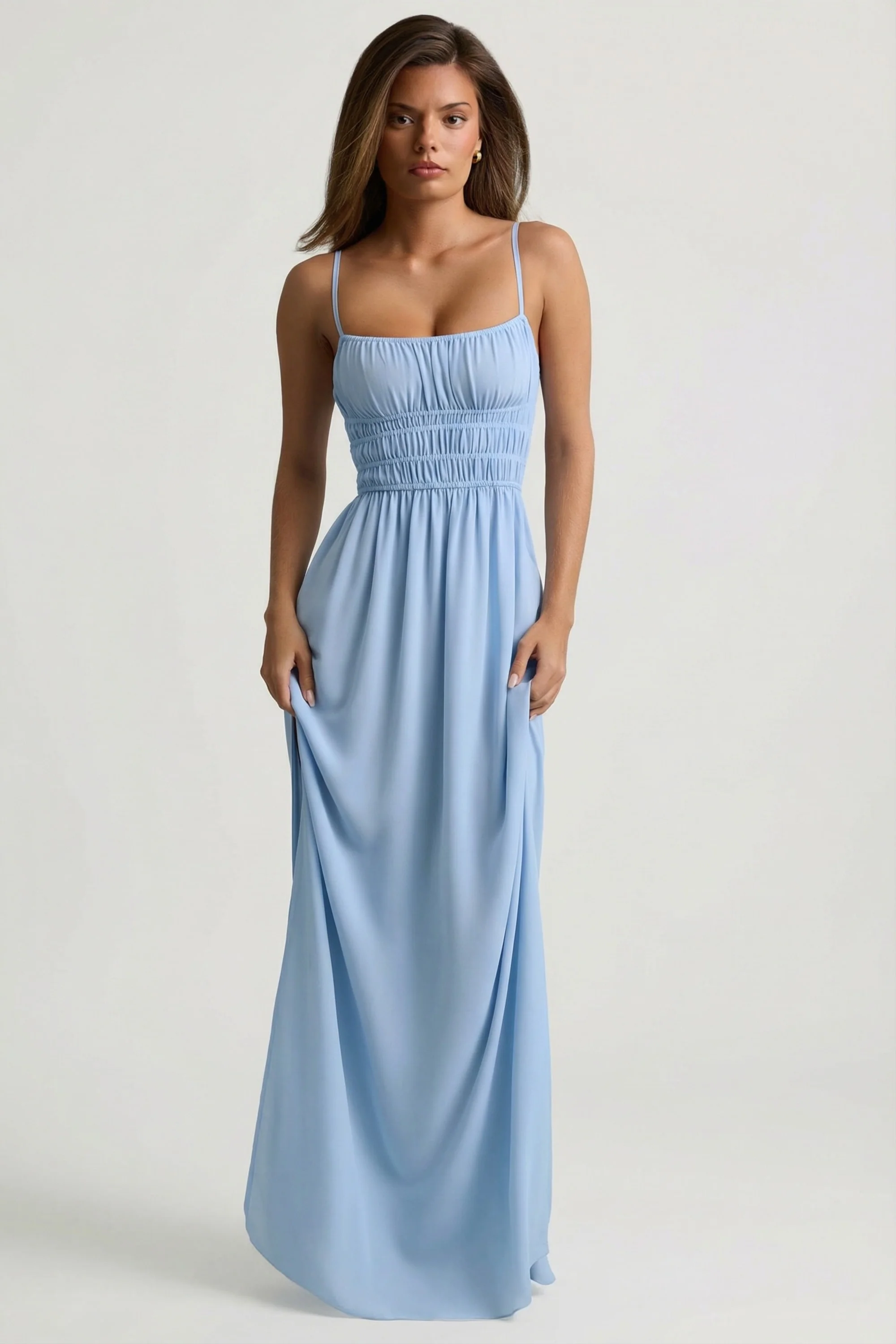 Shirred Camisole Maxi Dress in Sky Blue