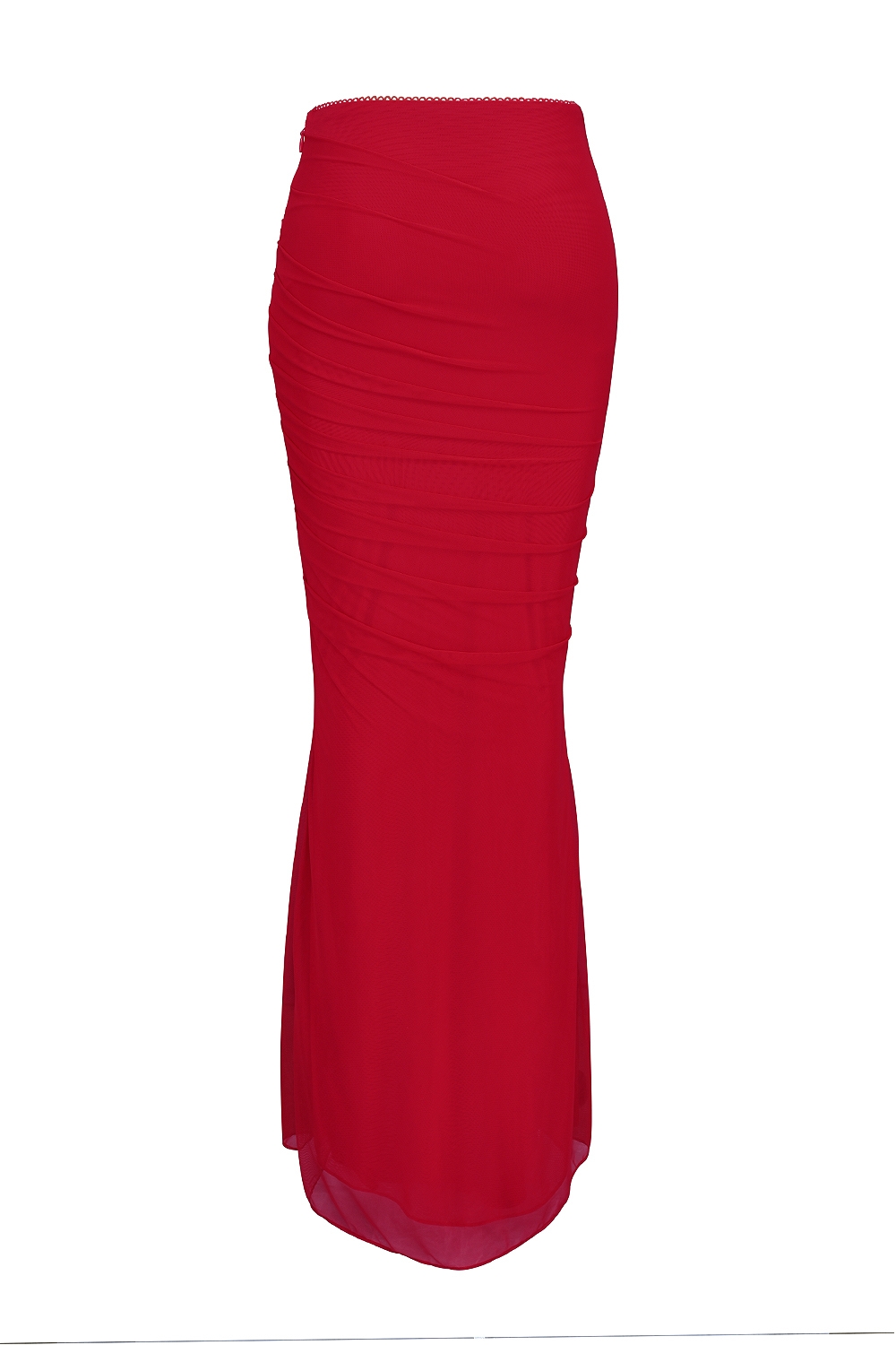 Holly Red Mesh Maxi Skirt With Fluted Hem