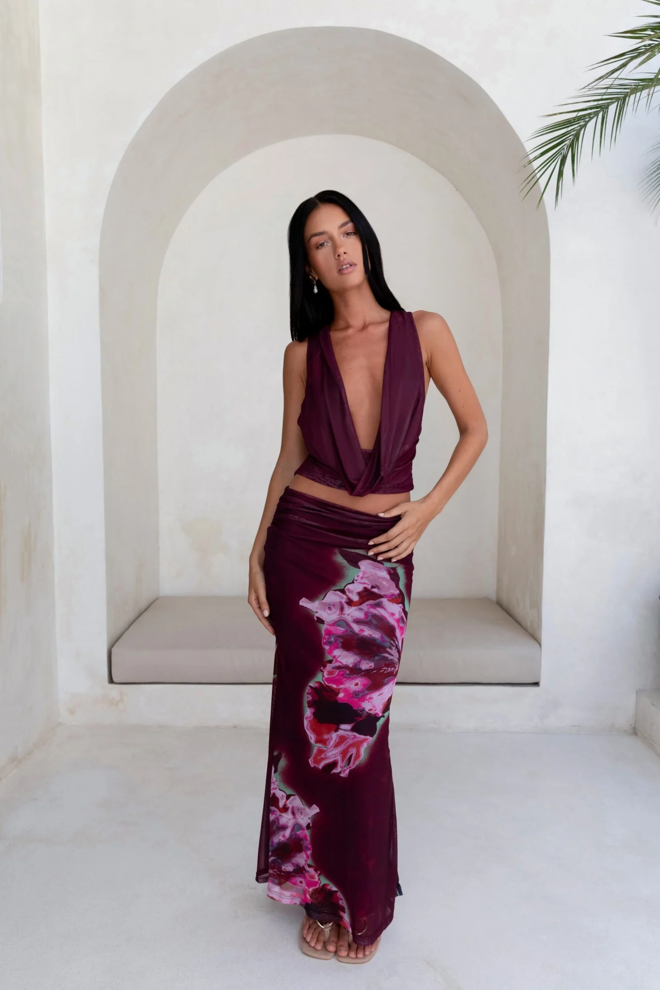 Bloom At Dawn Mesh Top Plum