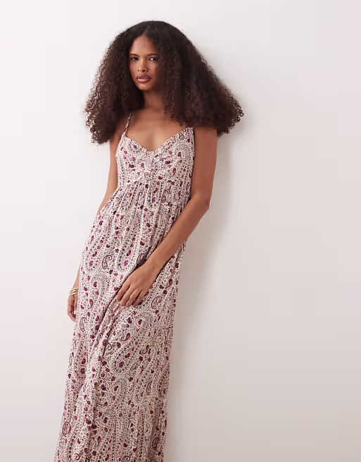 JDY cami maxi dress in red paisley print