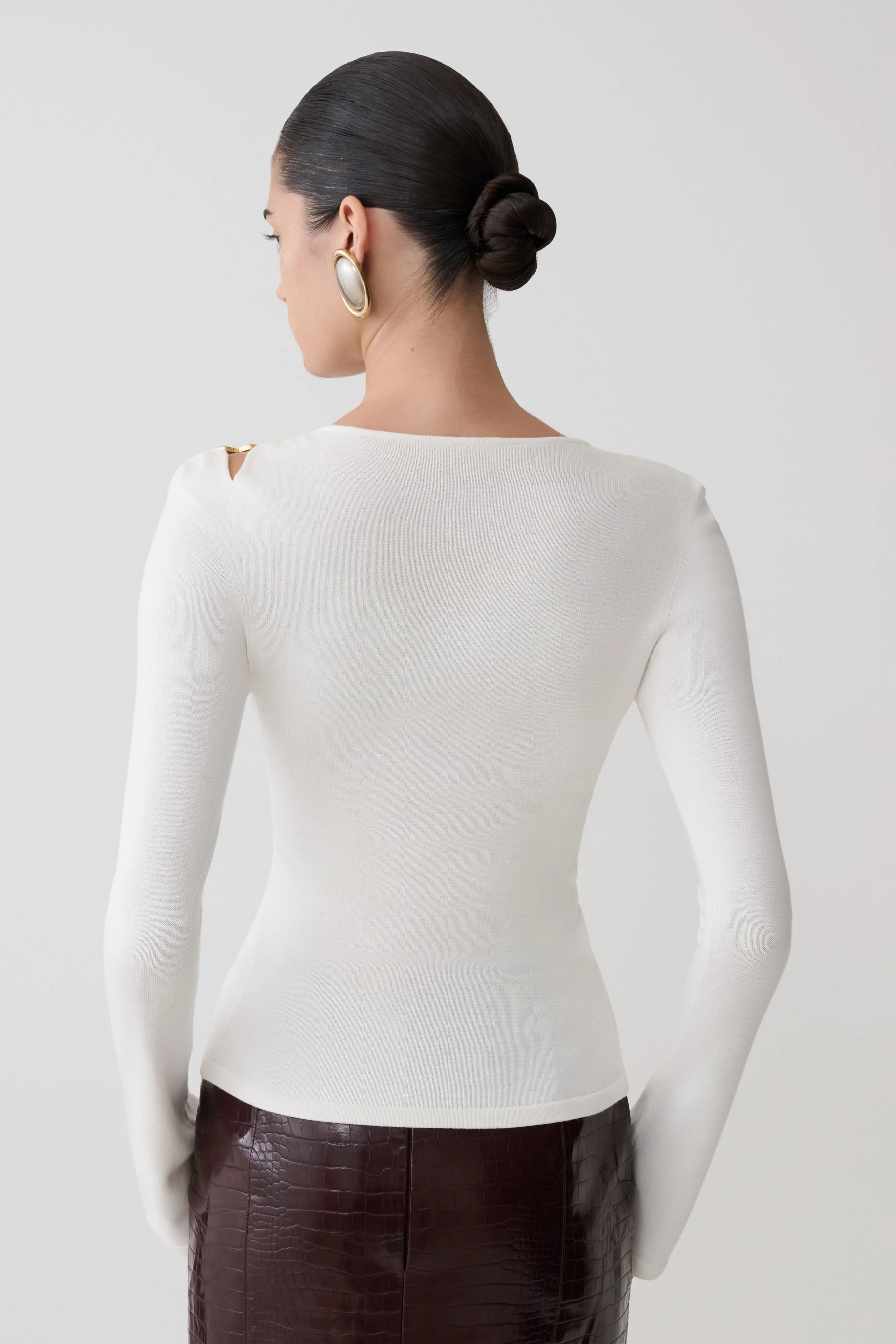 Ricky Knit Long Sleeve Longline Top - Ivory