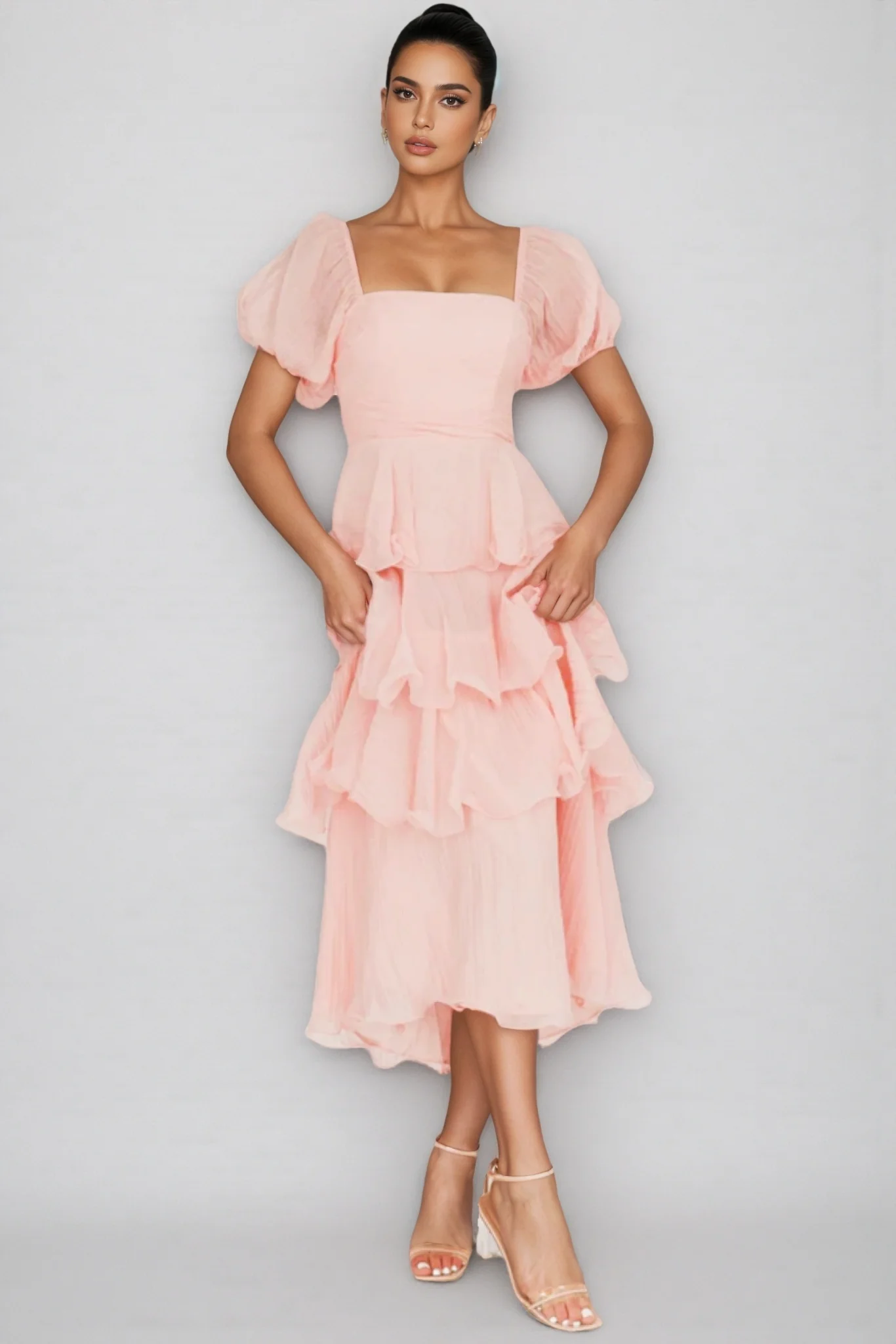 Anoney Puff Sleeve Layered Maxi Dress