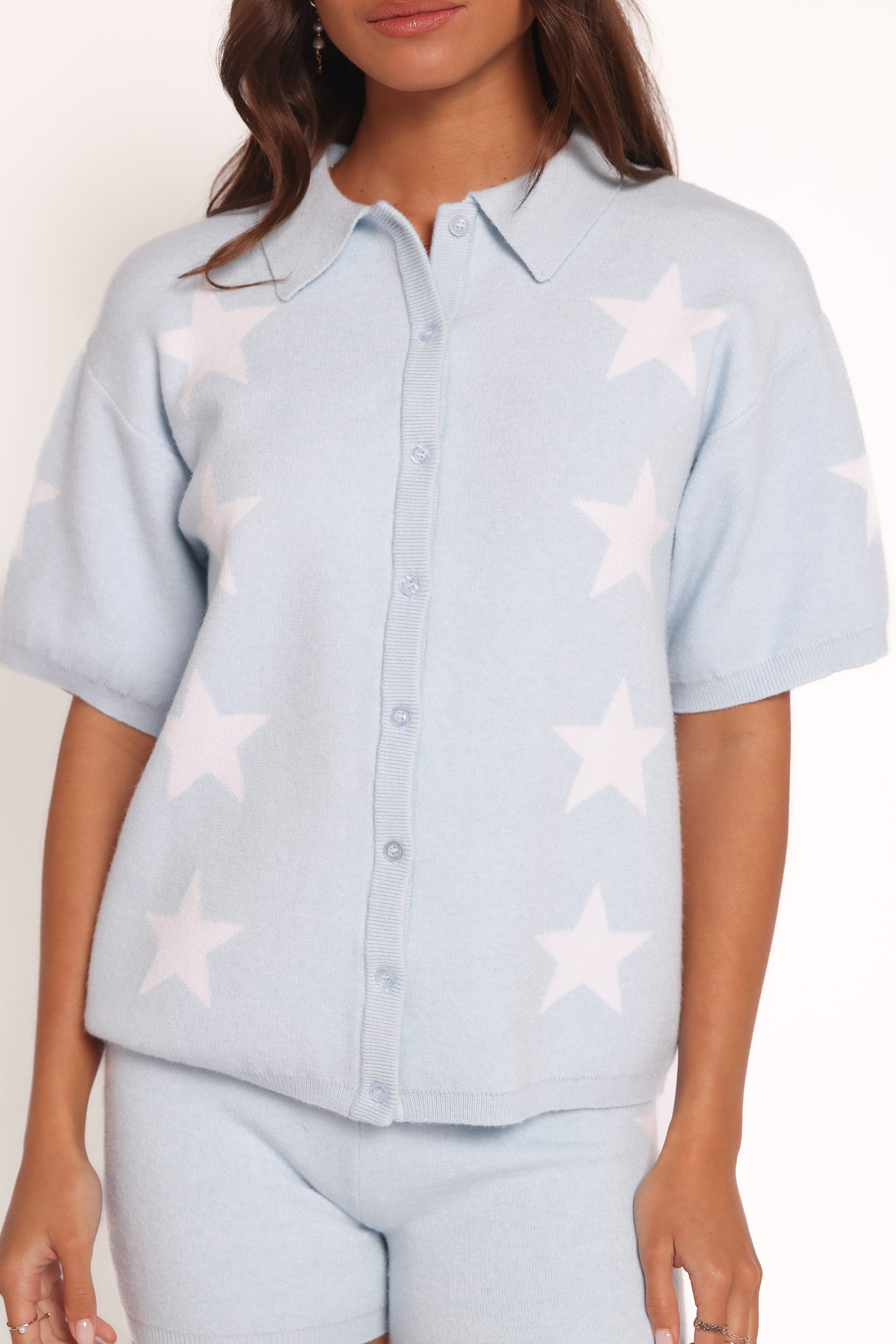 Lela Knitted Shirt - Light Blue Stars