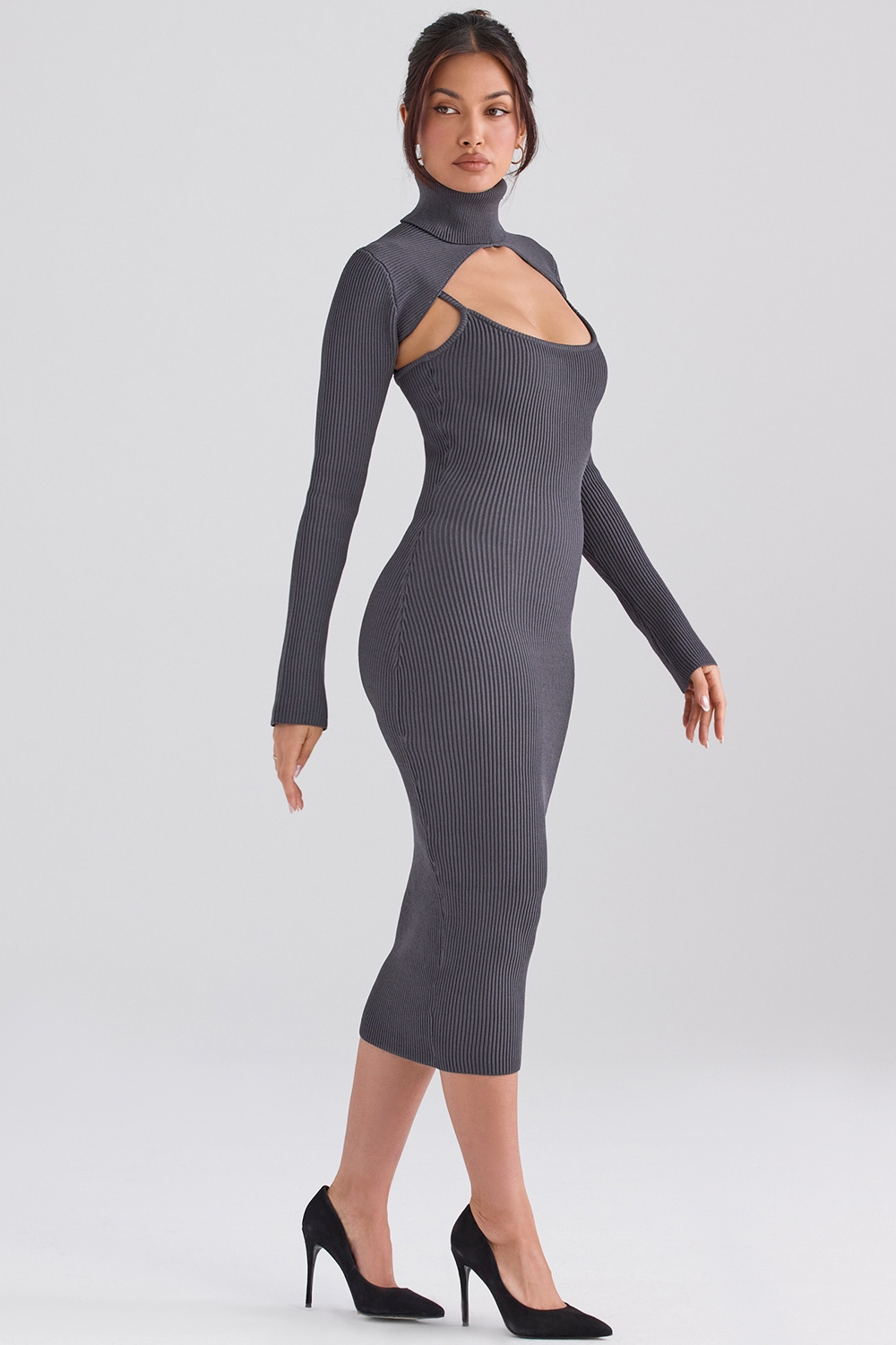 Charcoal Knit Midi Dress