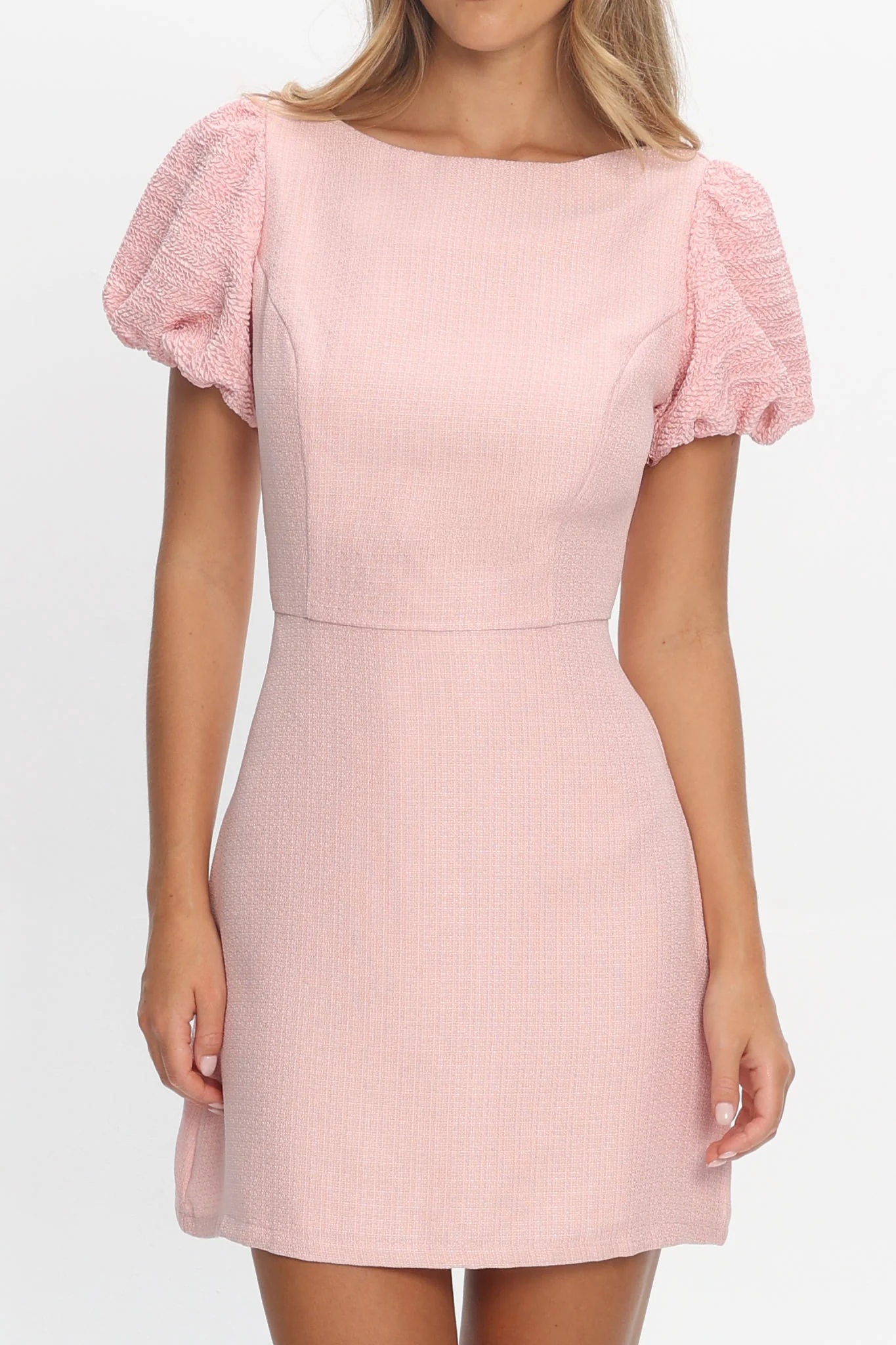 Overheard Puff Sleeve Mini Dress Pink - luluinthesky