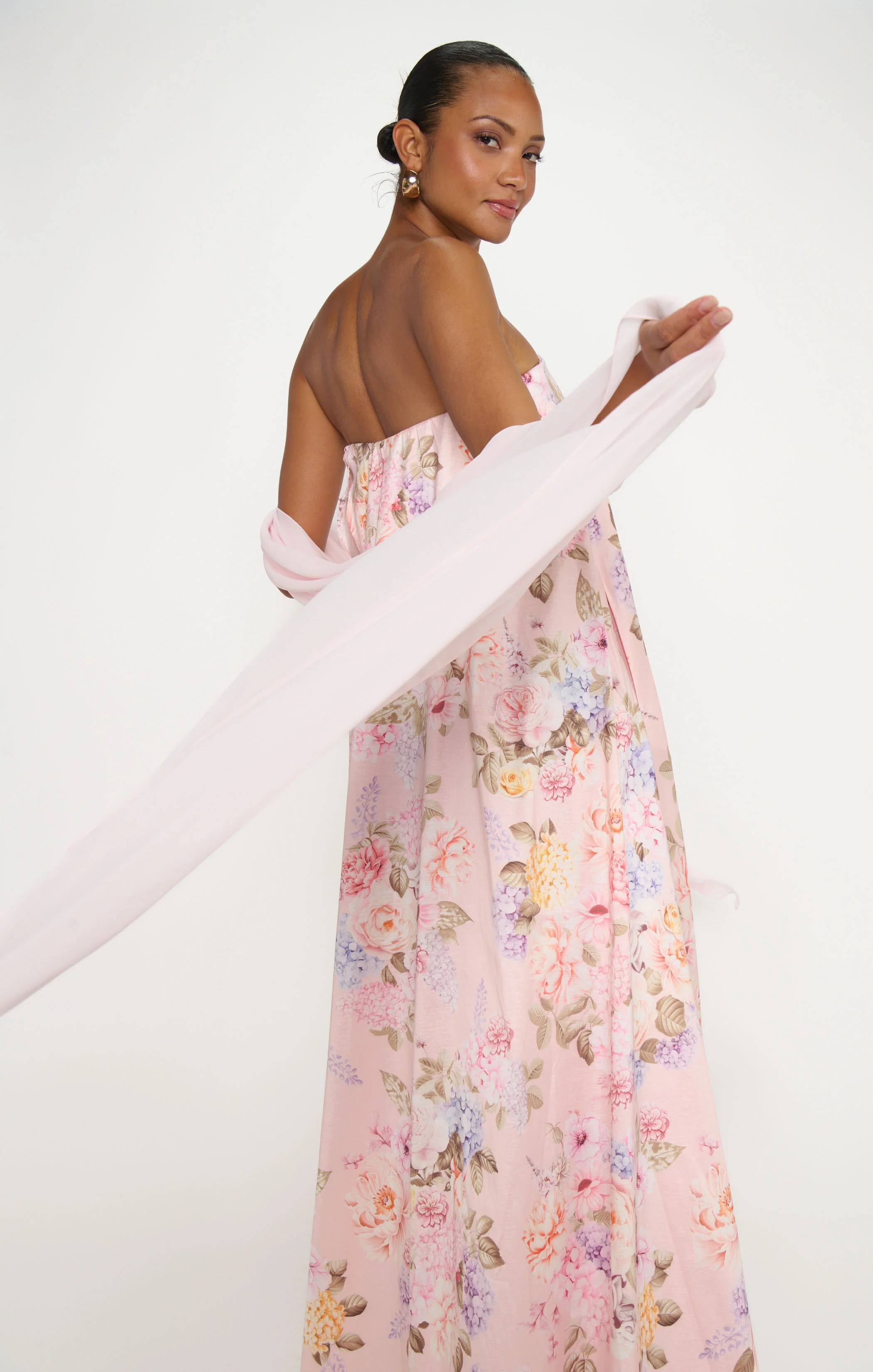Tinsley Tube Dress ~ Powder Pink Blooms Taffeta