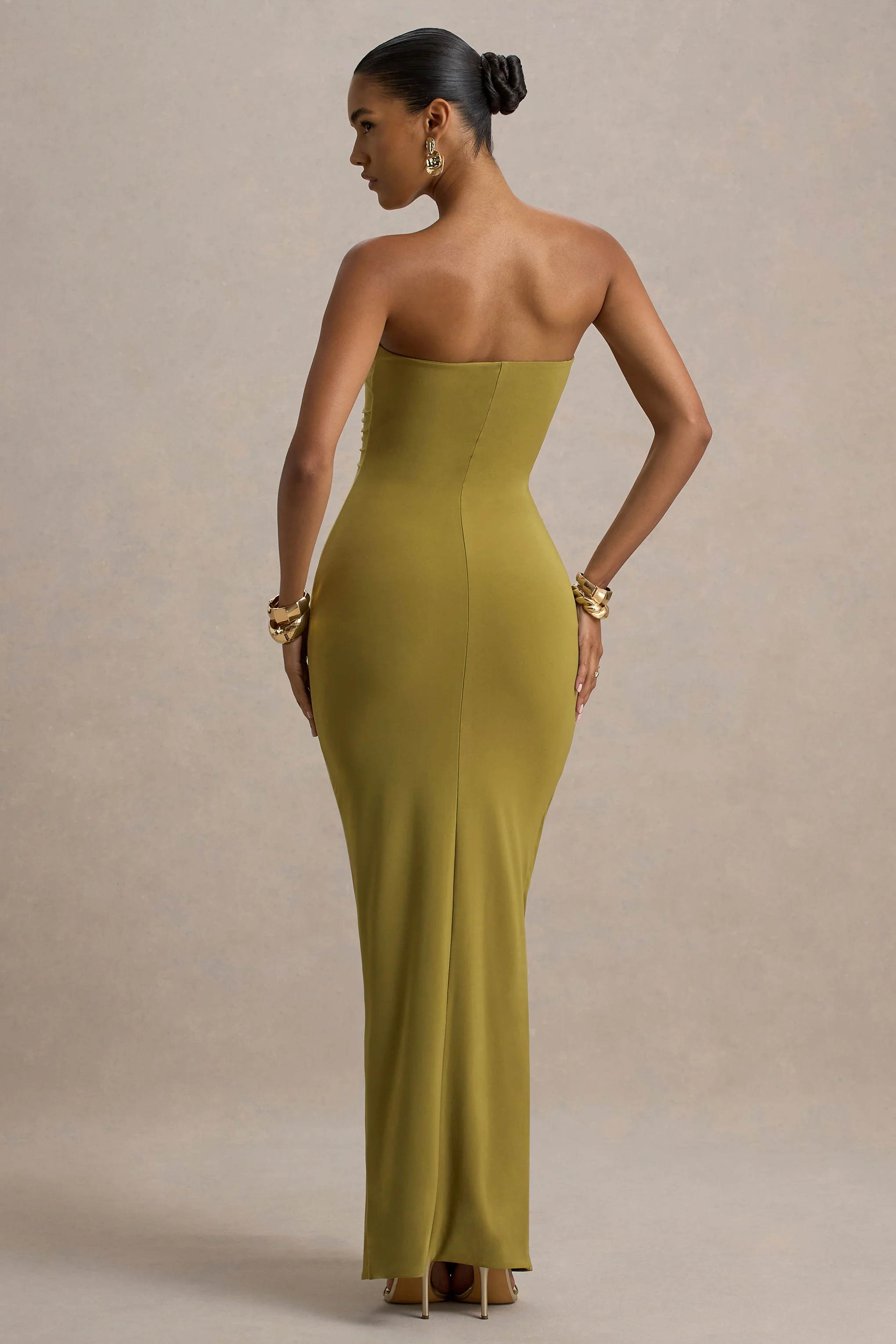 Ali | Olive Sweetheart Ruched Wrap Maxi Dress