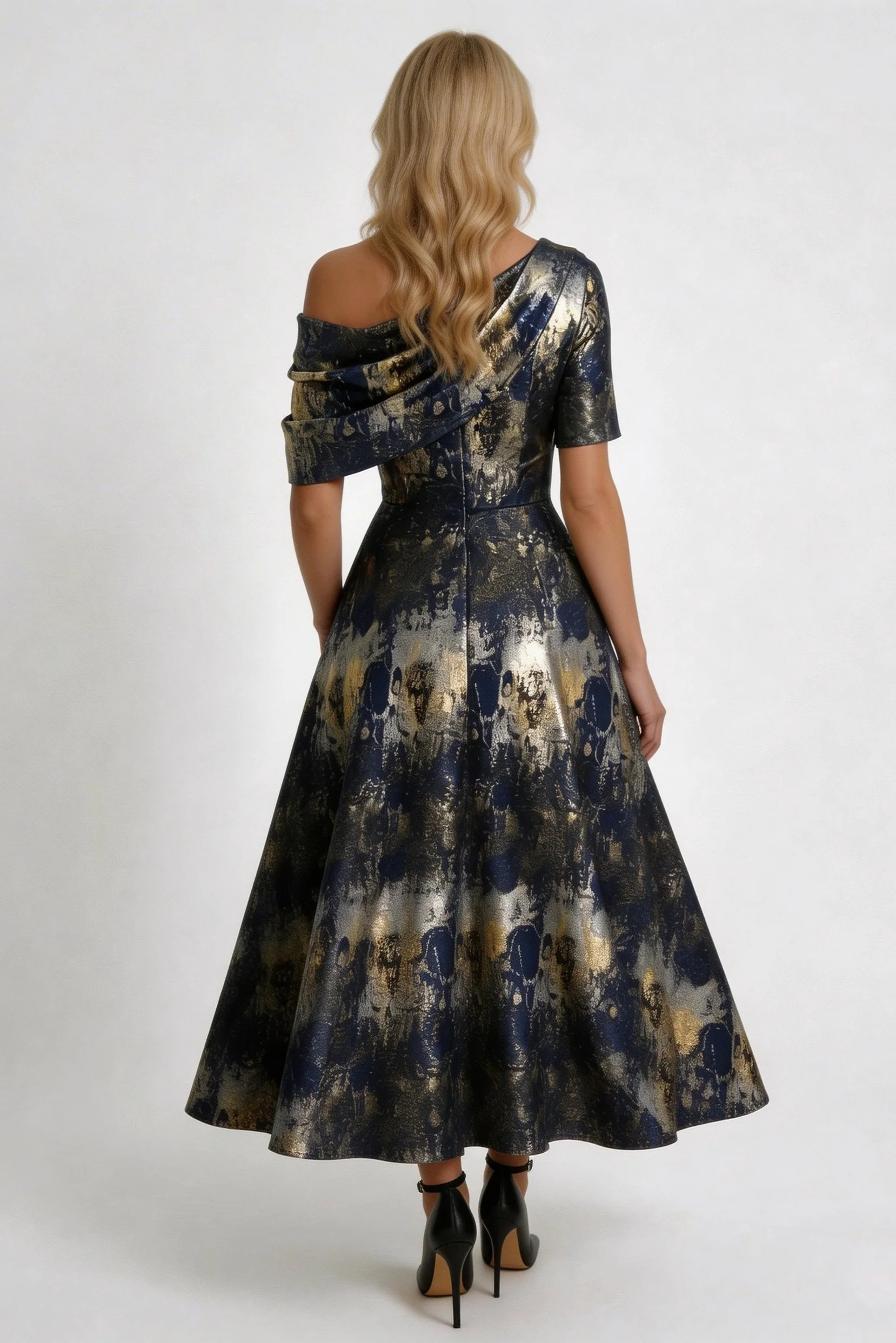 A-Line Tea-Length Jacquard Mother of the Bride Dress CM0428