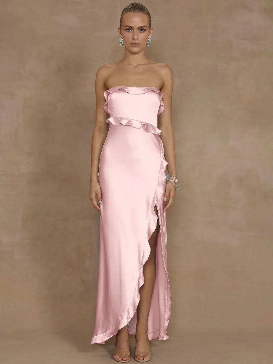 Lorena Ruffle Satin Maxi Dress
