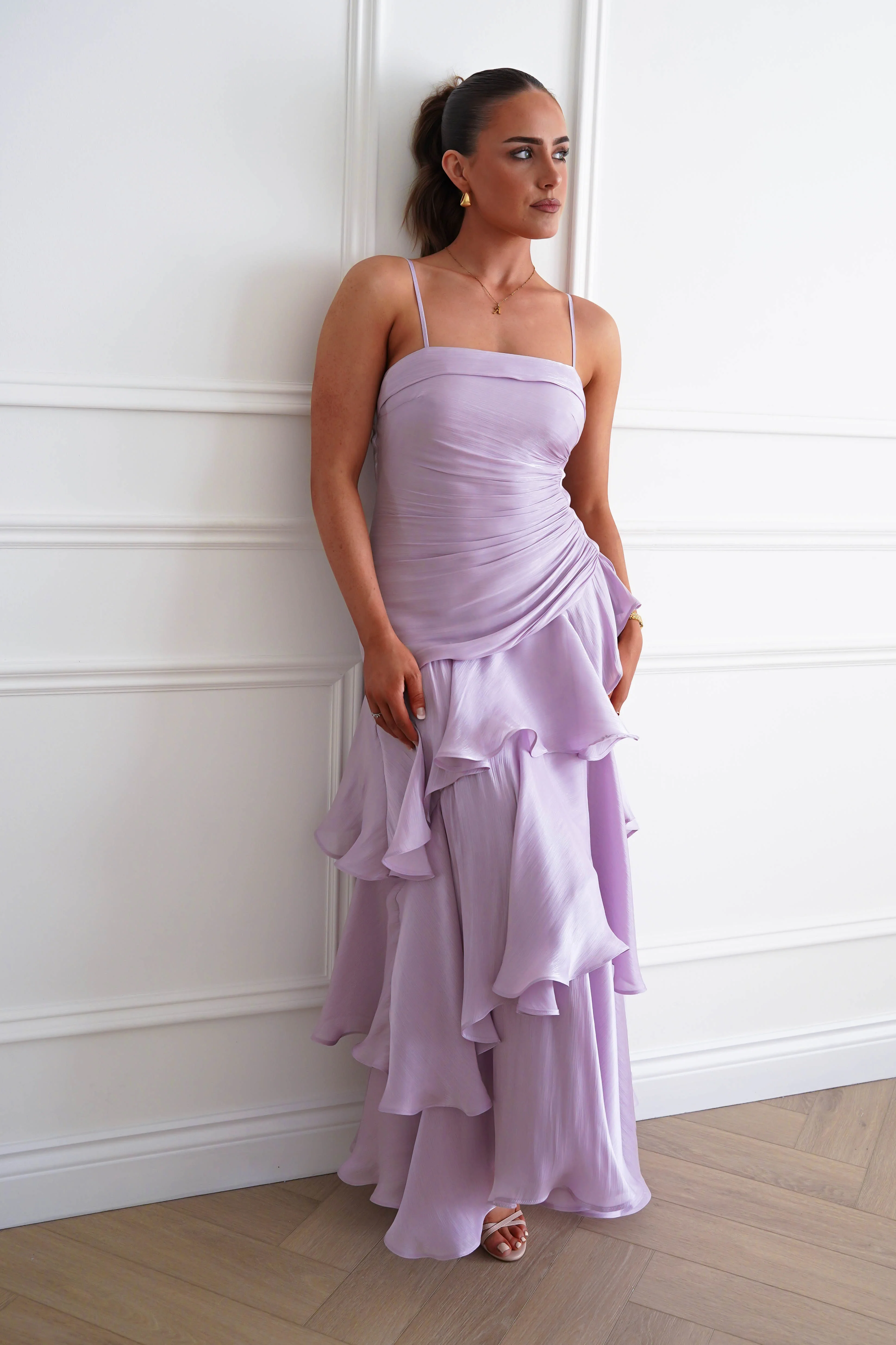 Renee Luminescent Ruffle Maxi Dress | Lilac