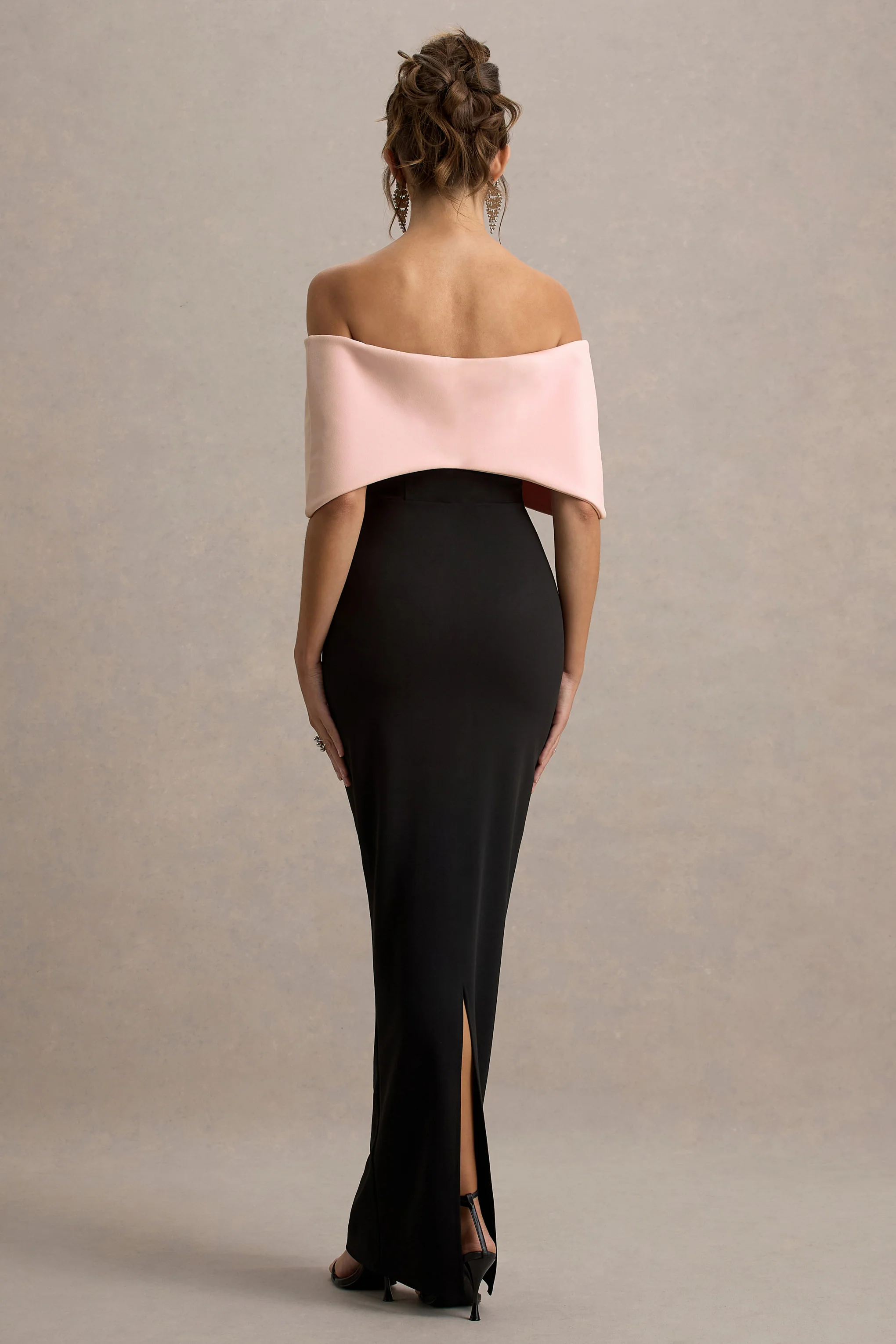 Cornelia | Pink & Black Strapless Maxi Dress With Oversized Bow
