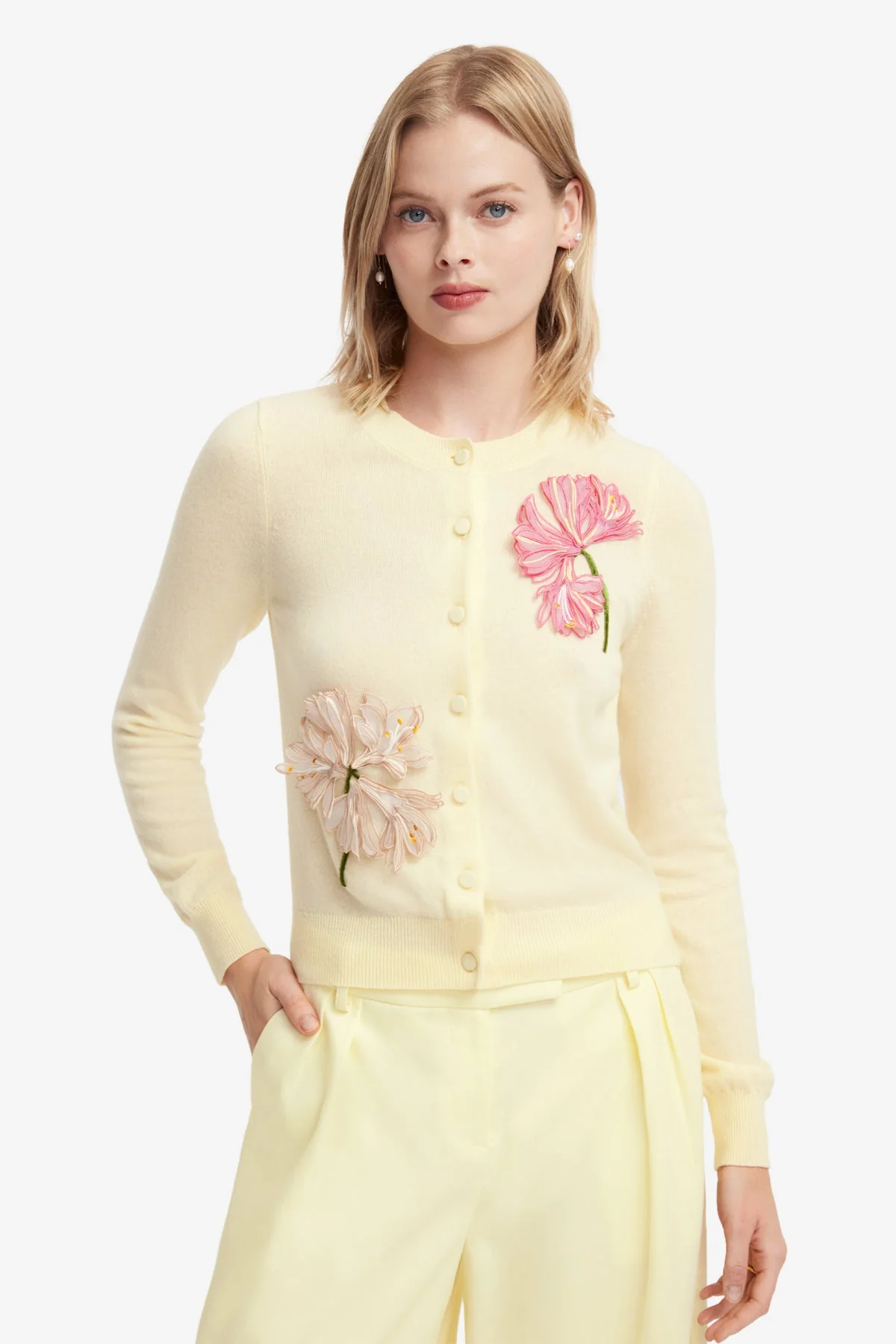 Claire Appliqué Cashmere Blend Cardigan - Agapanthus Print
