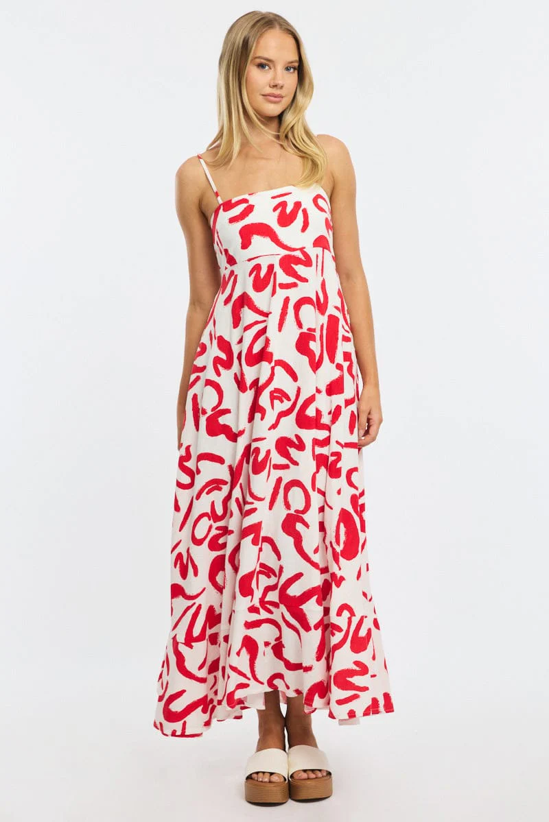 Red Abstract Maxi Dress Strappy