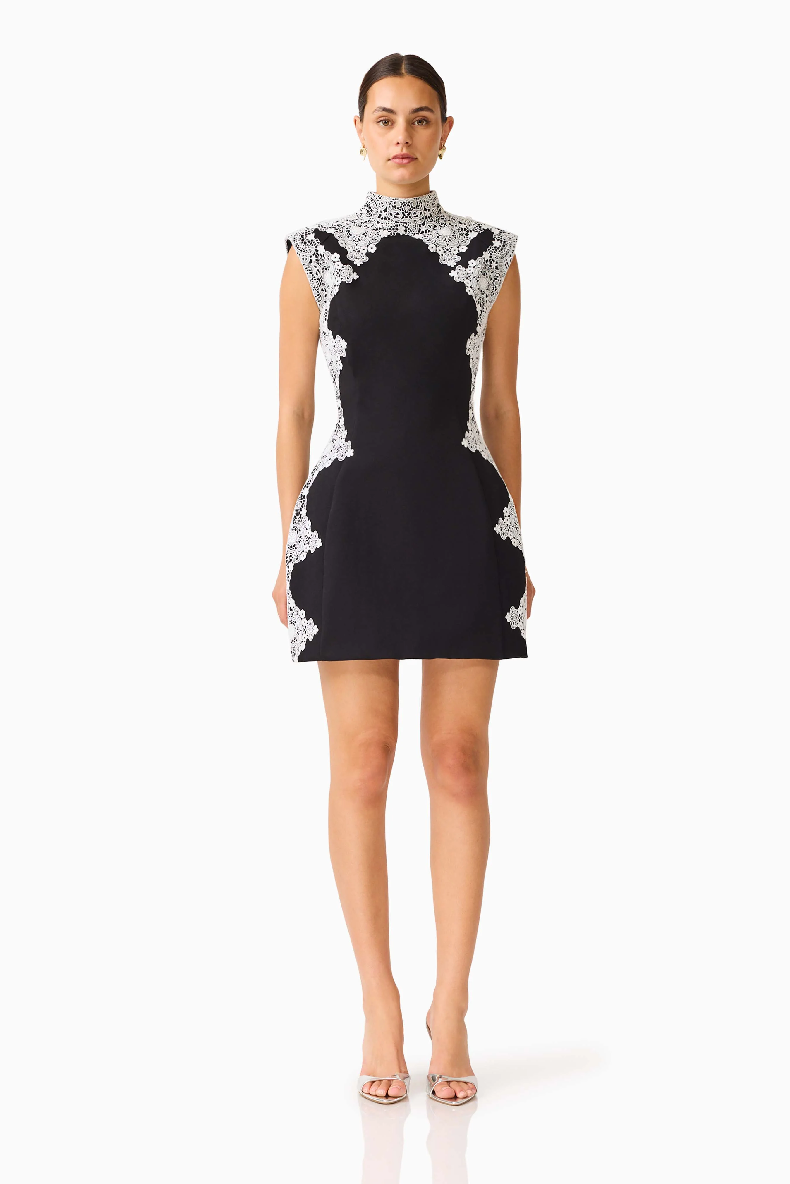 Elysia Lace Mini Dress in Black