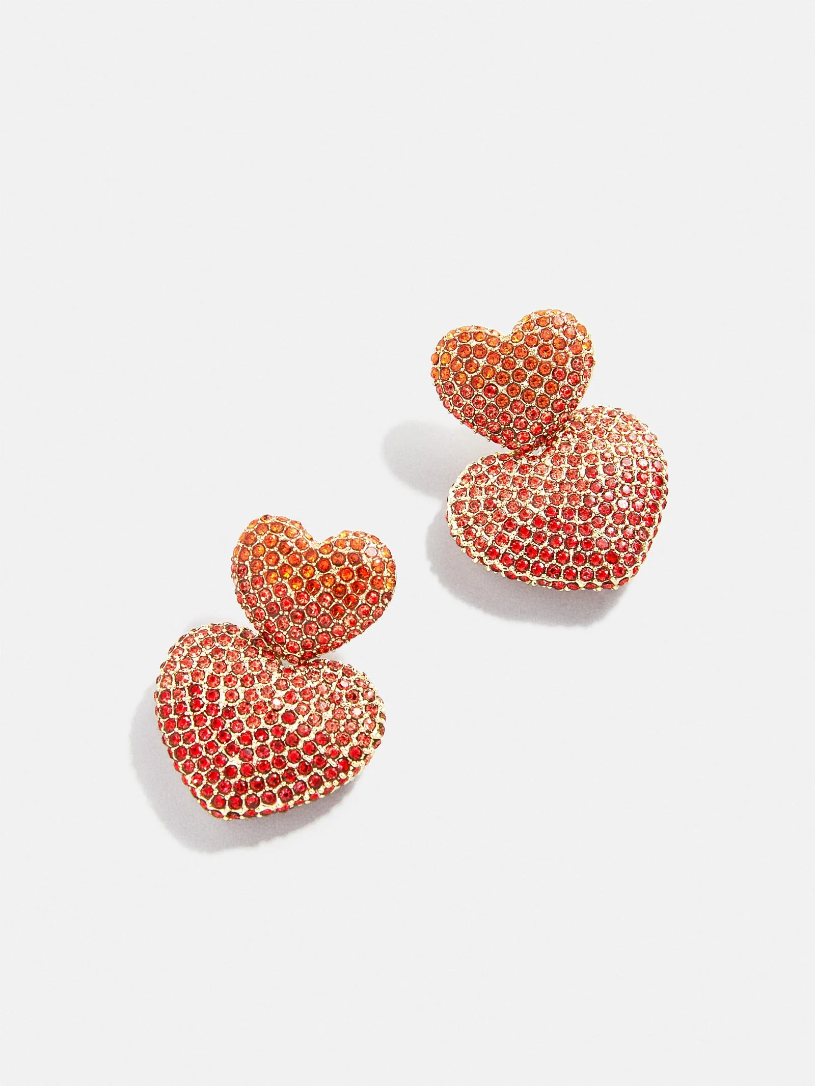 Harley Statement Earrings - Double Red Pavé Heart Earrings