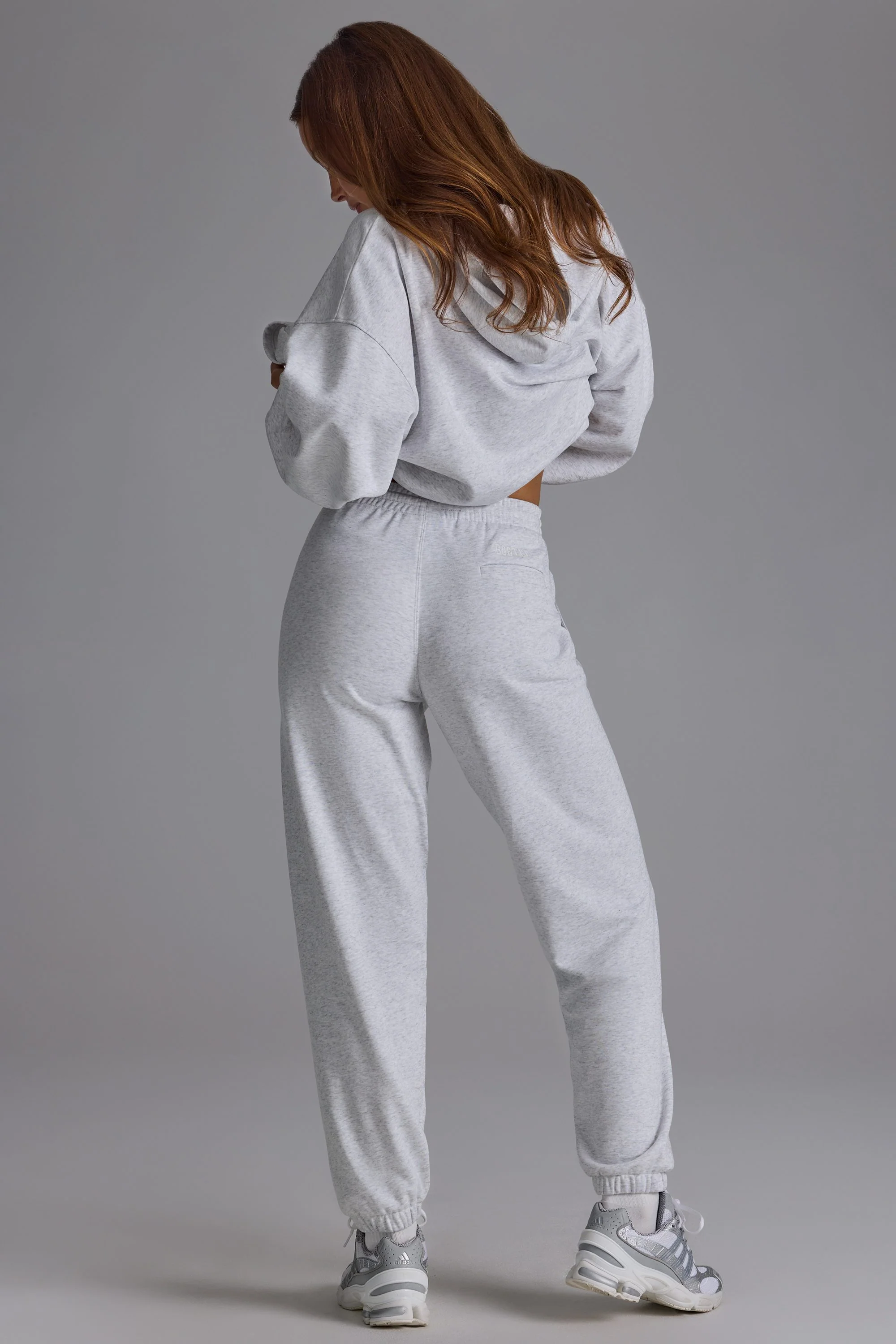 Soft Cotton Jersey Relaxed Mid-Rise Joggers in Grey Marl