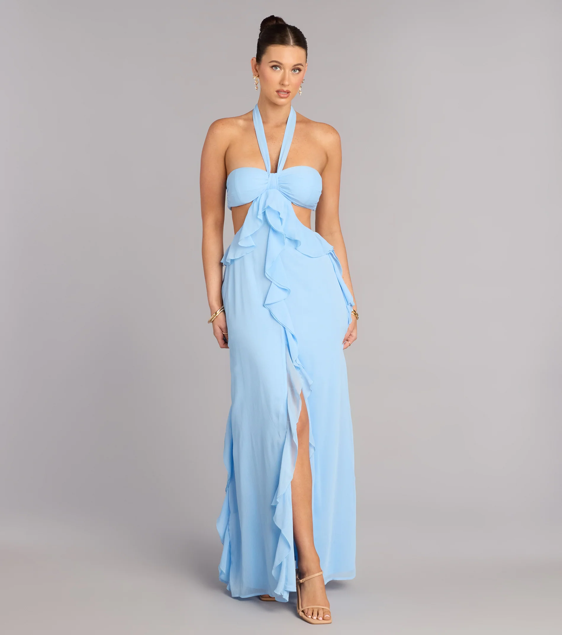 Ruffle and Ready Chiffon Halter Maxi Dress - FASHION NOB