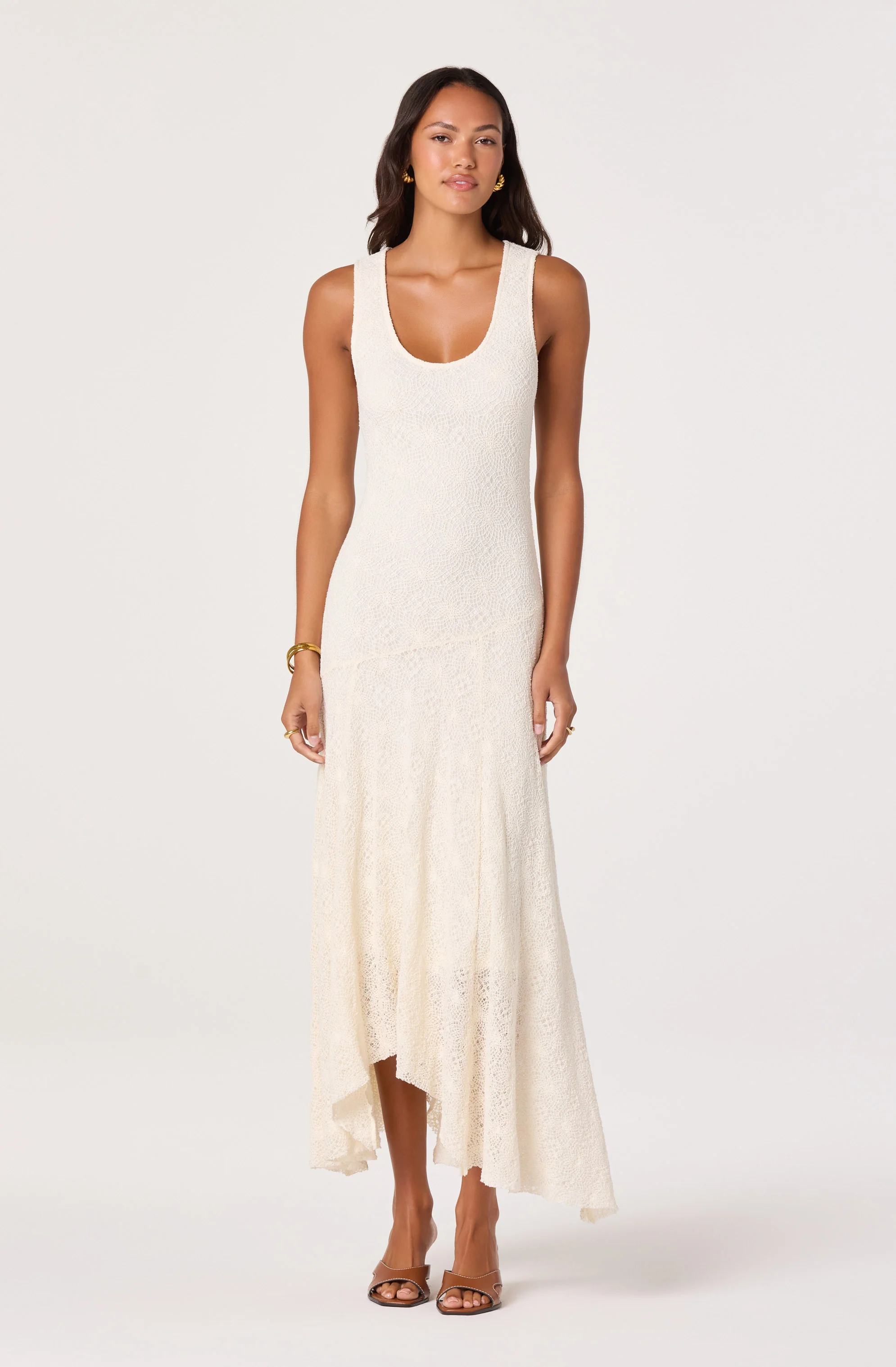 Freida Lace Knit Asymmetric Midi Dress