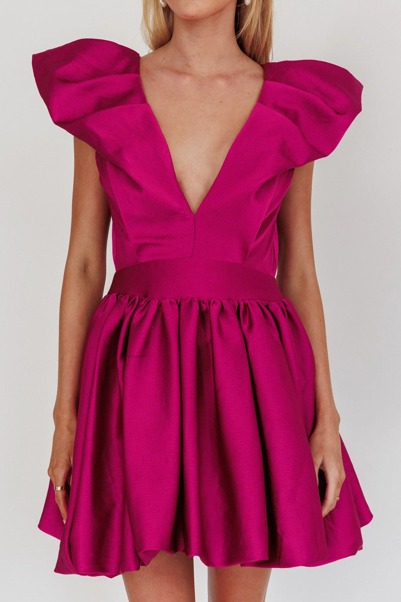 Hidden Heart Bubble Hem Mini Dress Magenta - luluinthesky