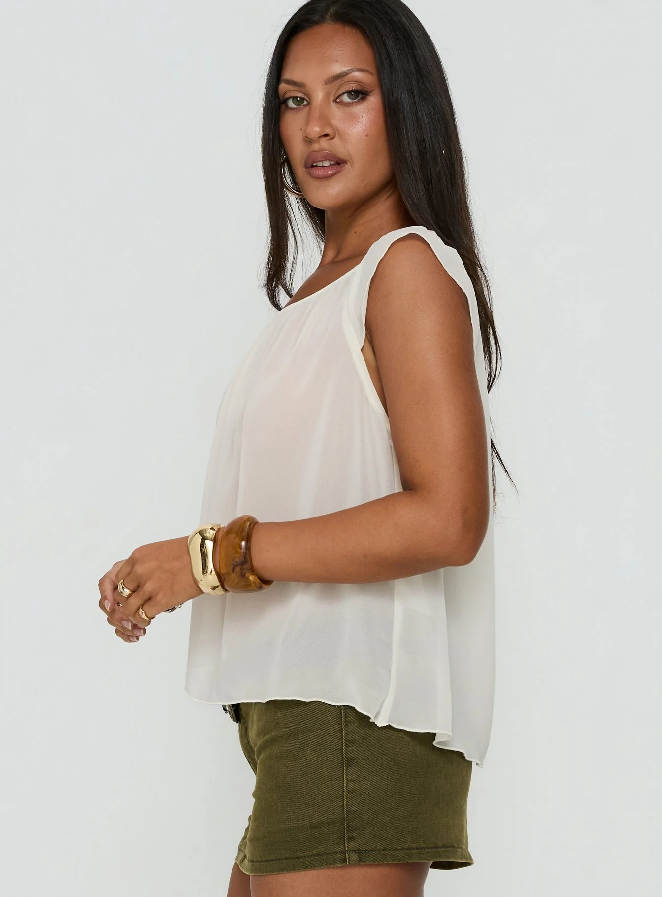 Sidra Off Shoulder Sheer Top Cream