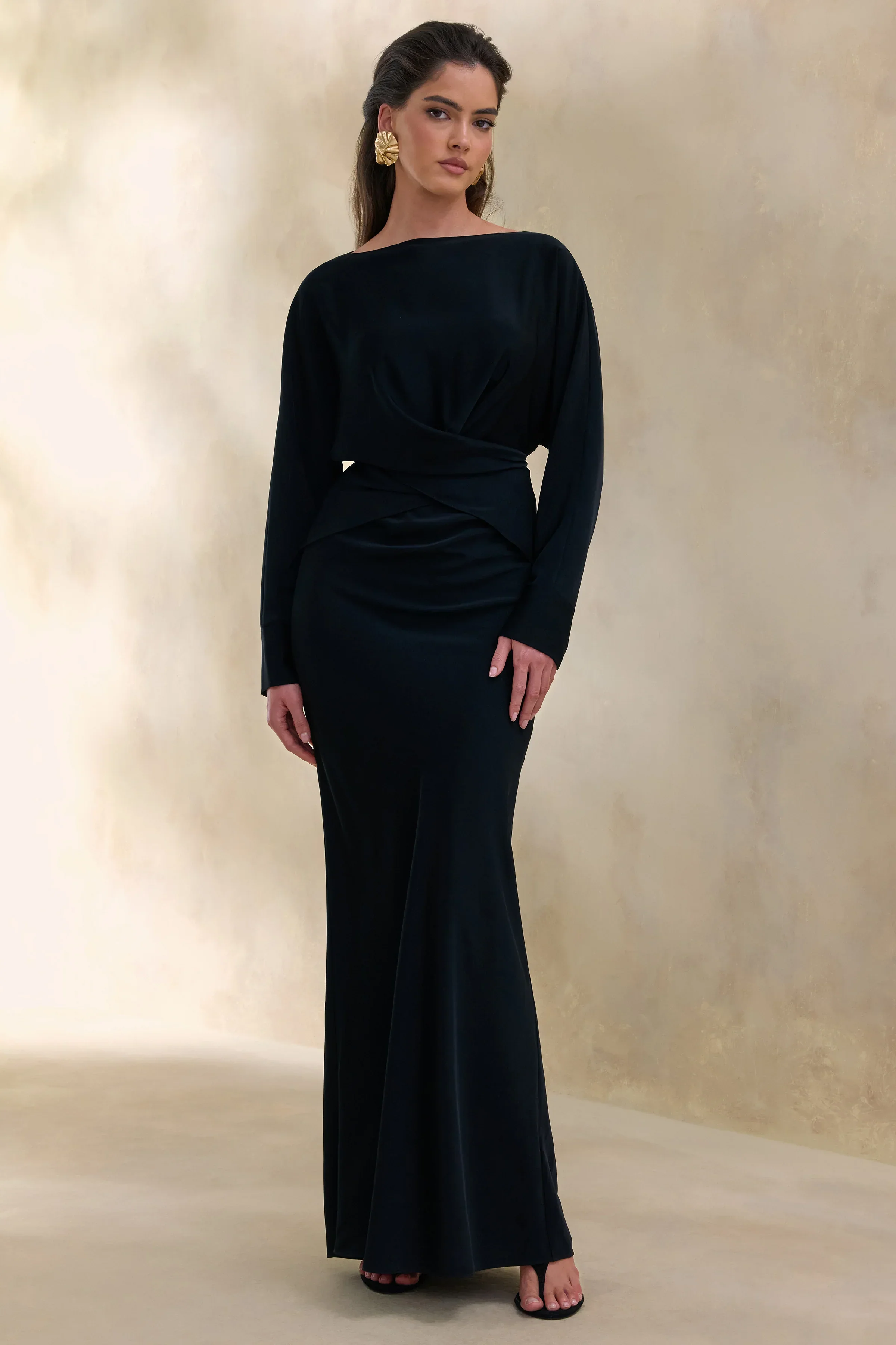 Elaria | Black Satin Maxi-Skirt