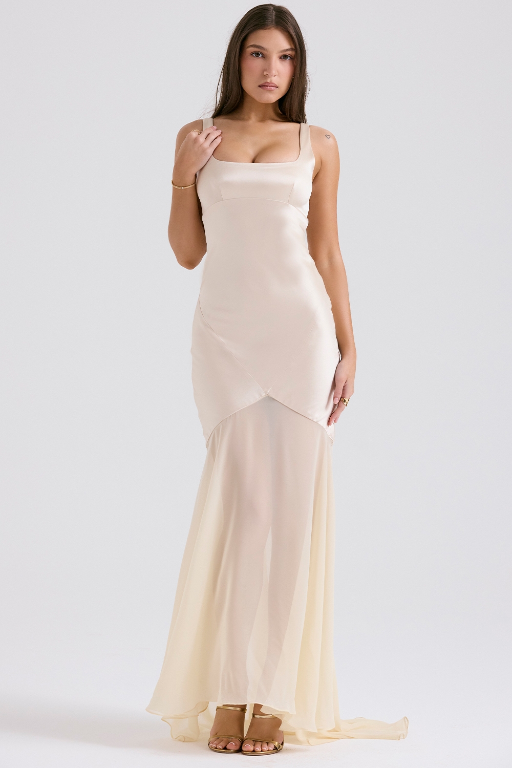 Champagne Chiffon Floor Length Gown