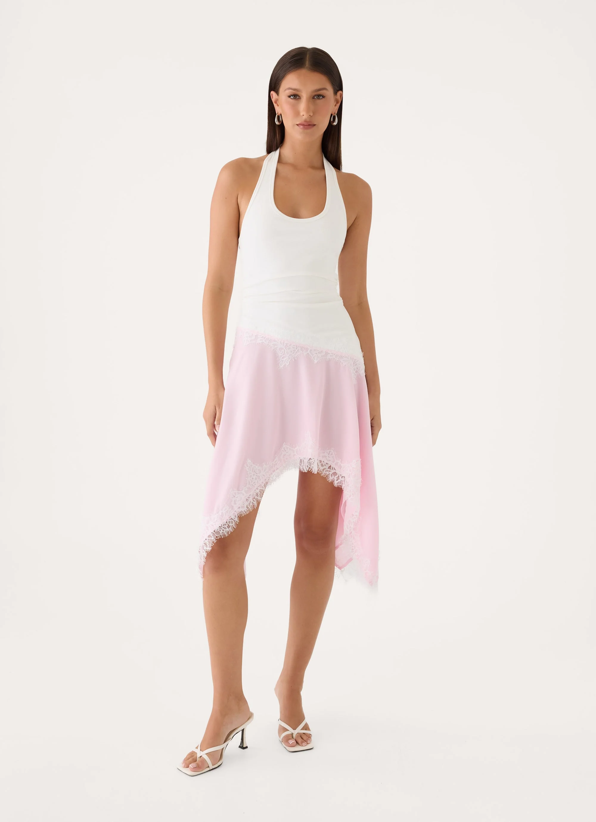 Brionee Midi Dress - White Pink